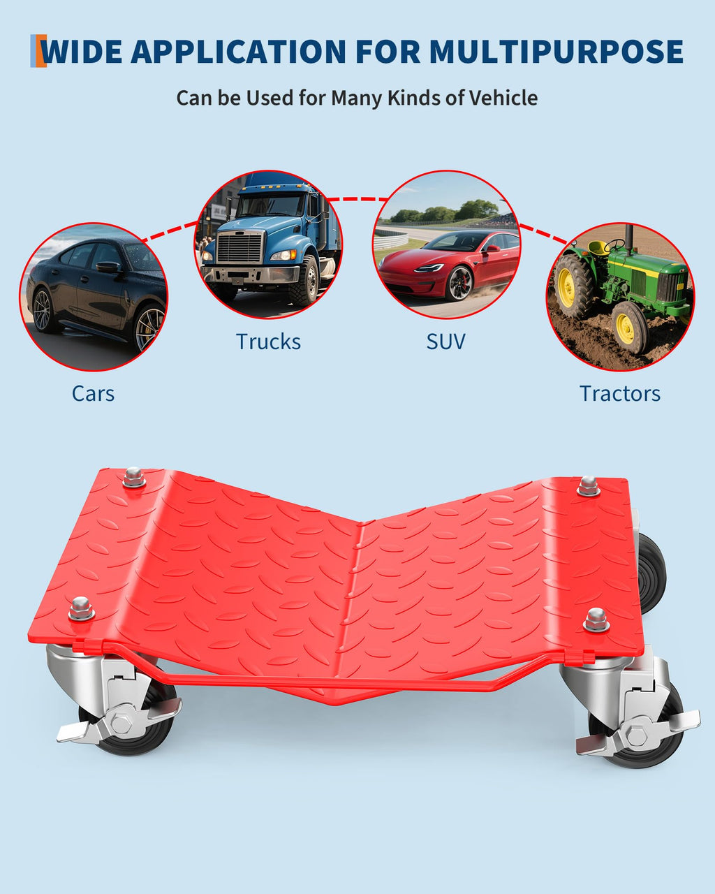 Garvee Car Wheel Dolly Set of 2 Heavy Duty Vehicle Mover Dolly with Brakes for Cars Trucks Trailers Motorcycles, 3000LBS Capacity, Red