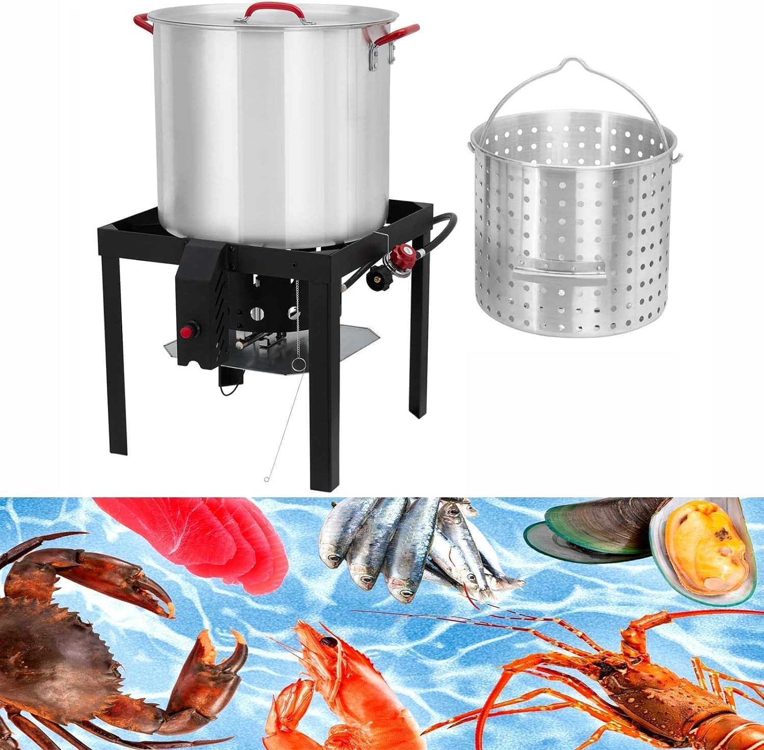 Garvee 100 Qt Seafood Boil Pot with 110,000 BTU Propane Stove & 10 PSI Regulator – Aluminum Crawfish Boiler for Outdoor Cooking, Crawfish & Seafood