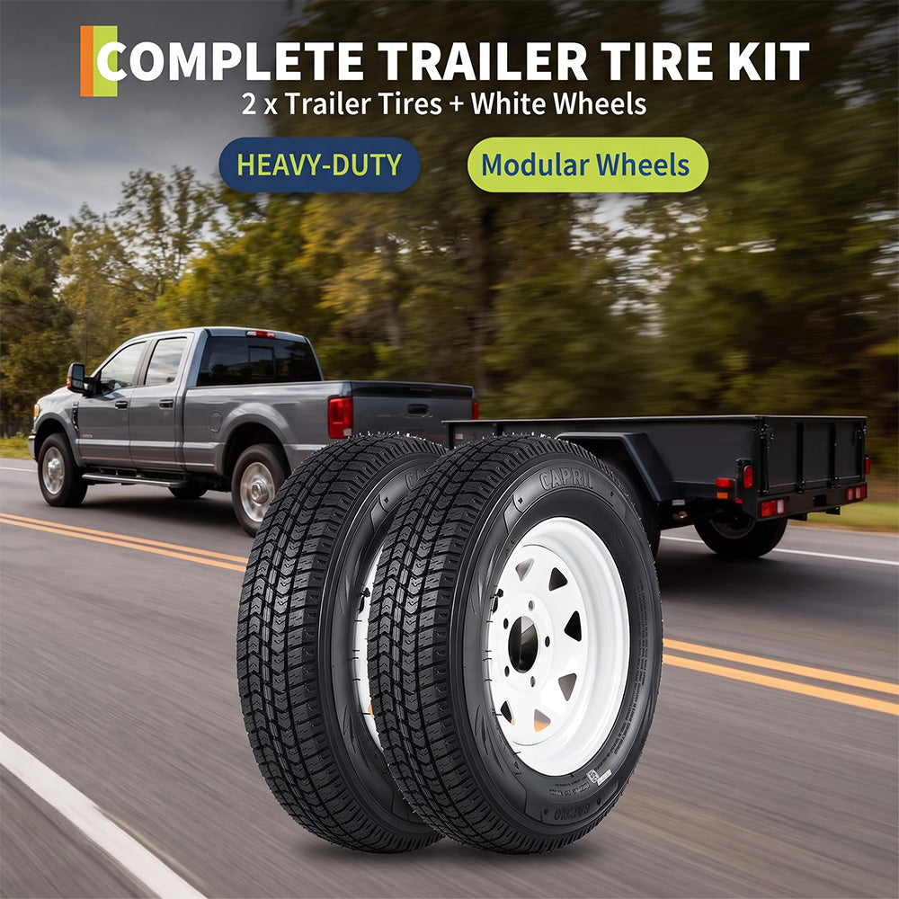 Garvee 4.80-8 Trailer Tire and Wheel Assembly, Heavy-Duty Load Range C 6PR, 8 Inch White Modular Wheel for Utility Boat Camper Trailers, Set of 2