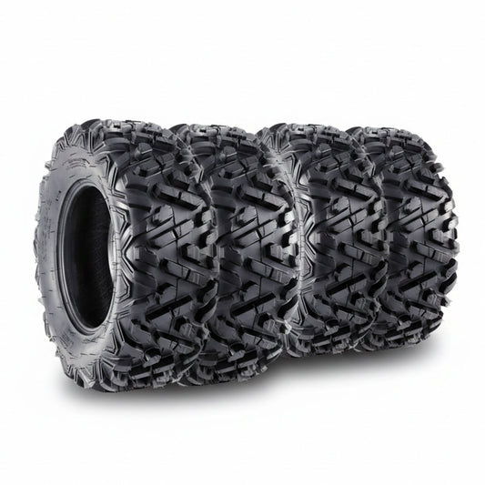Garvee ATV UTV All-Terrain Tires, Set of 4, 25x8-12 Front & 25x10-12 Rear, Tubeless, 6 PR, Black