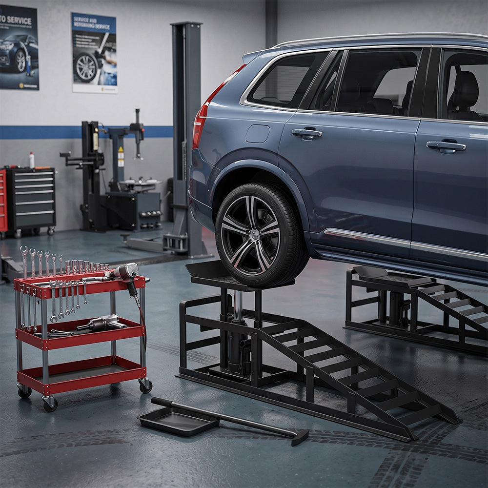 Garvee 2 Pack Hydraulic Car Ramps 5T 10000lbs Low Profile Car Lift Service Ramps Truck Trailer Garage Height Adjustable