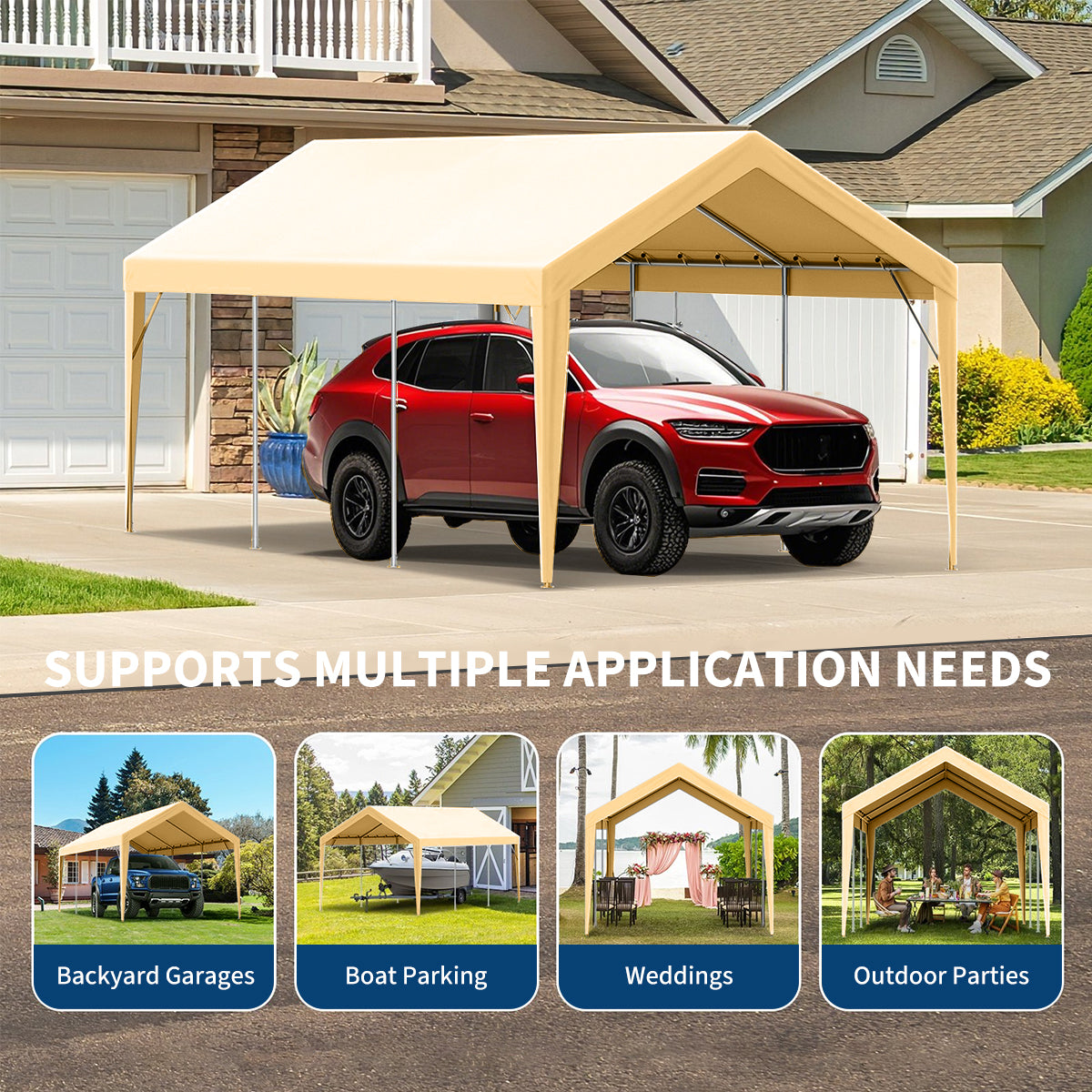Garvee 10'x20' 200G Heavy-Duty Carport Replacement Cover - Waterproof & UV Protected Garage Tent Top Tarp (Top Cover Only, Frame Not Included), Yellow