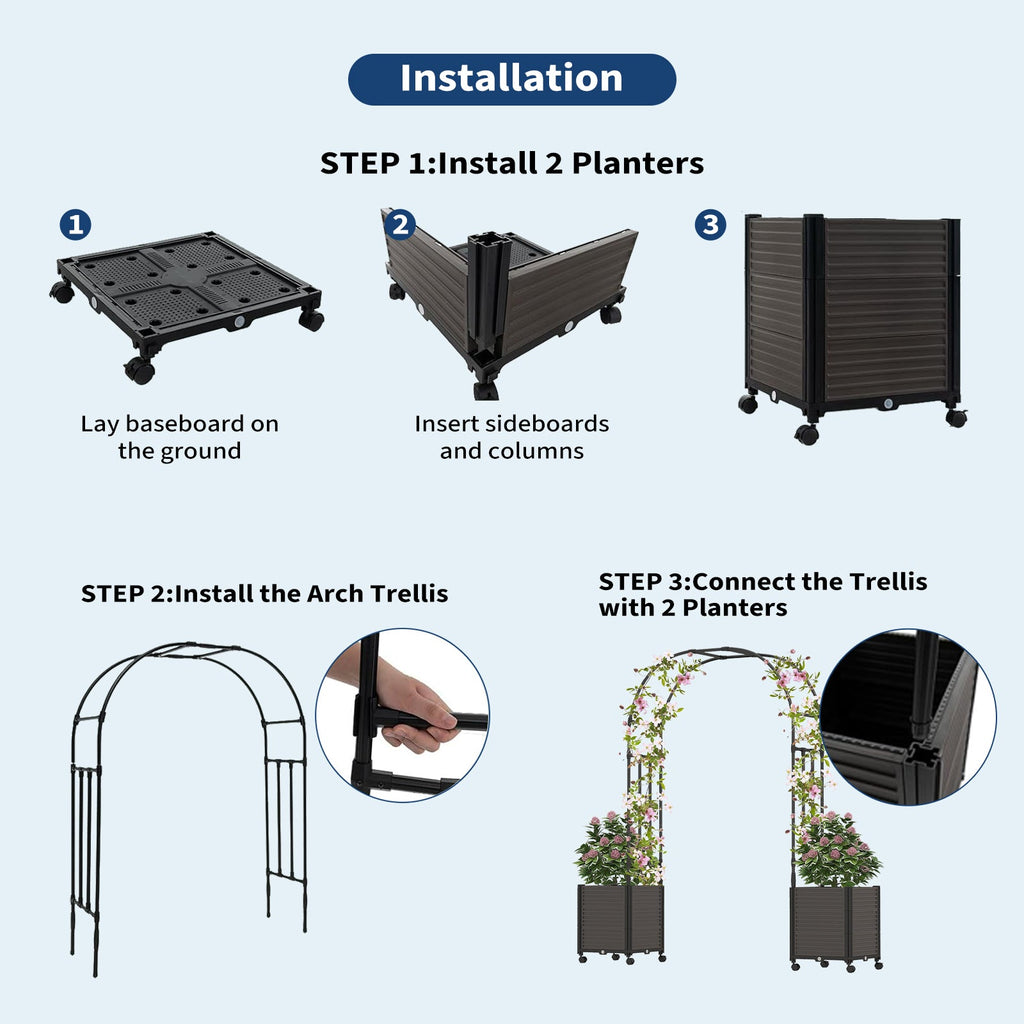 Garvee Metal Garden Arch Trellis, Black Wedding Arbor for Climbing Plants, Span 1.2
