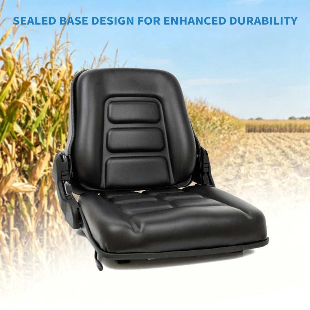 Garvee Adjustable Tractor Seat with 3-Position Recline, Universal Forklift Mower with Suspension, Black Vinyl Replacement Seat for Farm Equipment