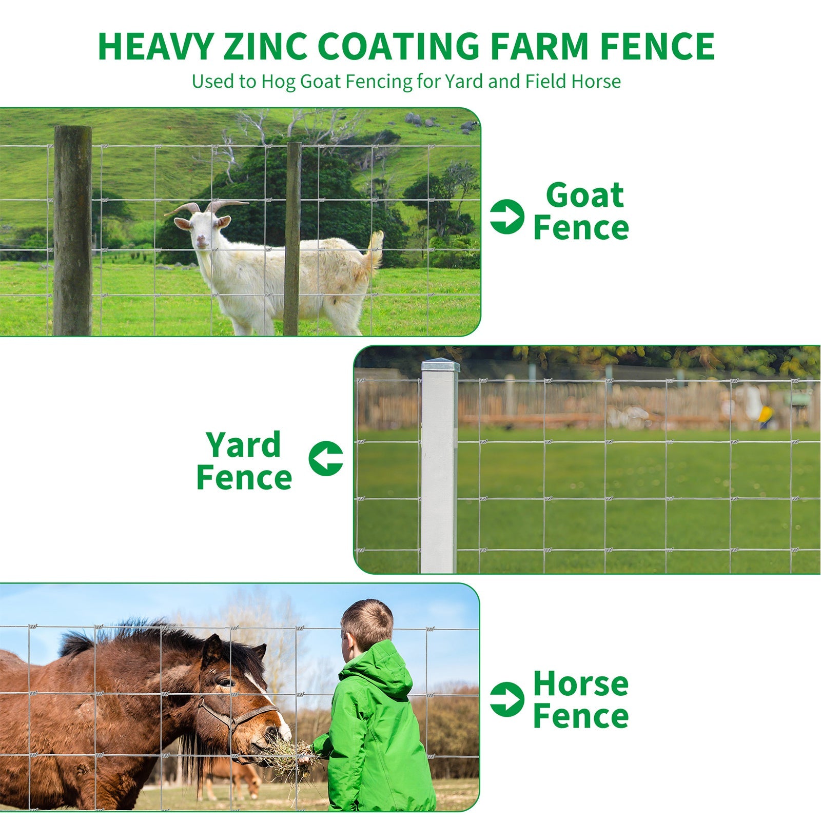 Garvee 4' × 328' Farm Fence, 14-Gauge Heavy Zinc Galvanized Field Wire Fencing with Hinge Knot for Cattle, Goats, Sheep & Deer