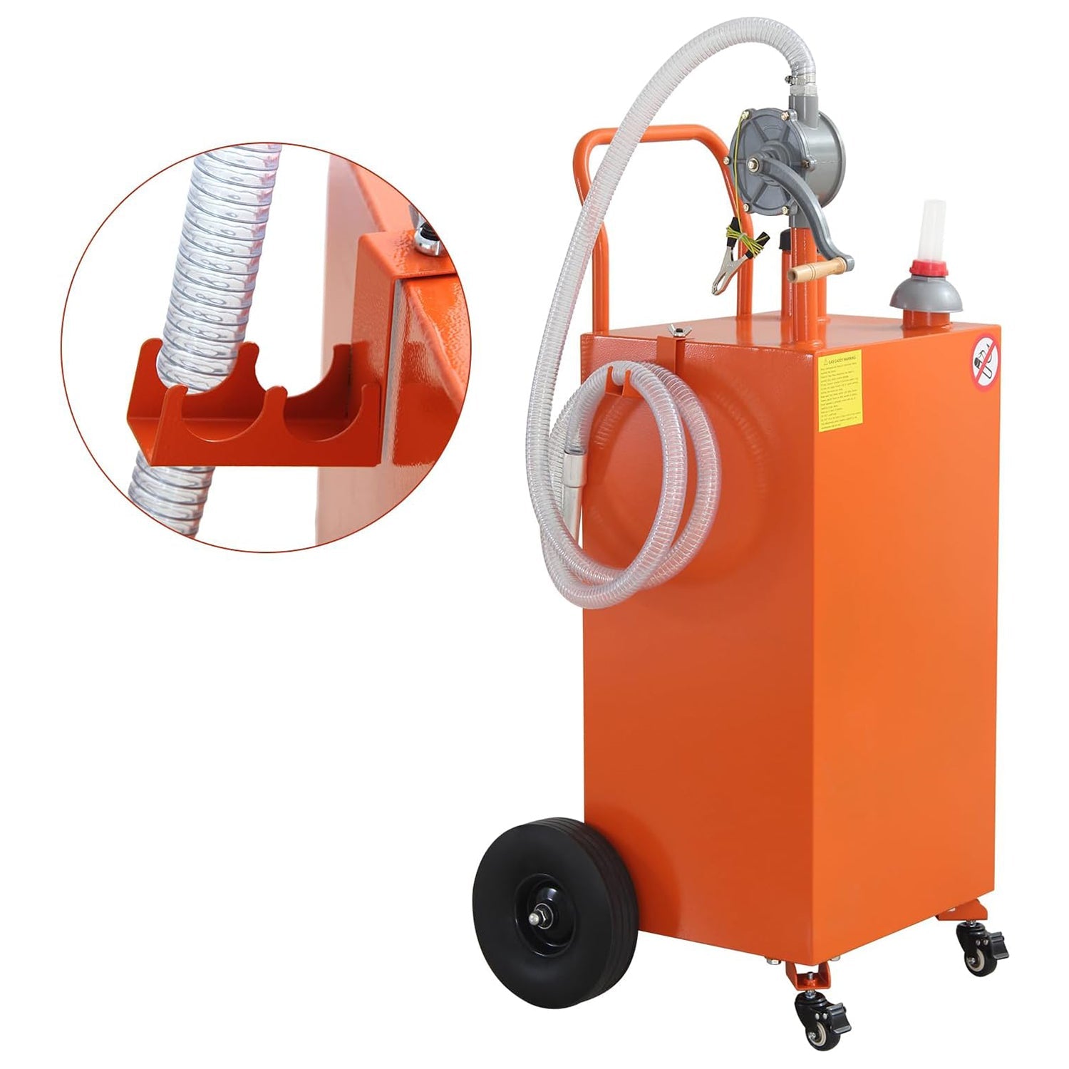 Garvee 30 Gallon Gas Caddy, Portable Fuel Transfer Storage Tank with 4 Wheels and 2-Way Rotary Pump, Large Diesel Kerosene Can Container for Cars Boat ATV Motorcycle Lawnmower, Orange