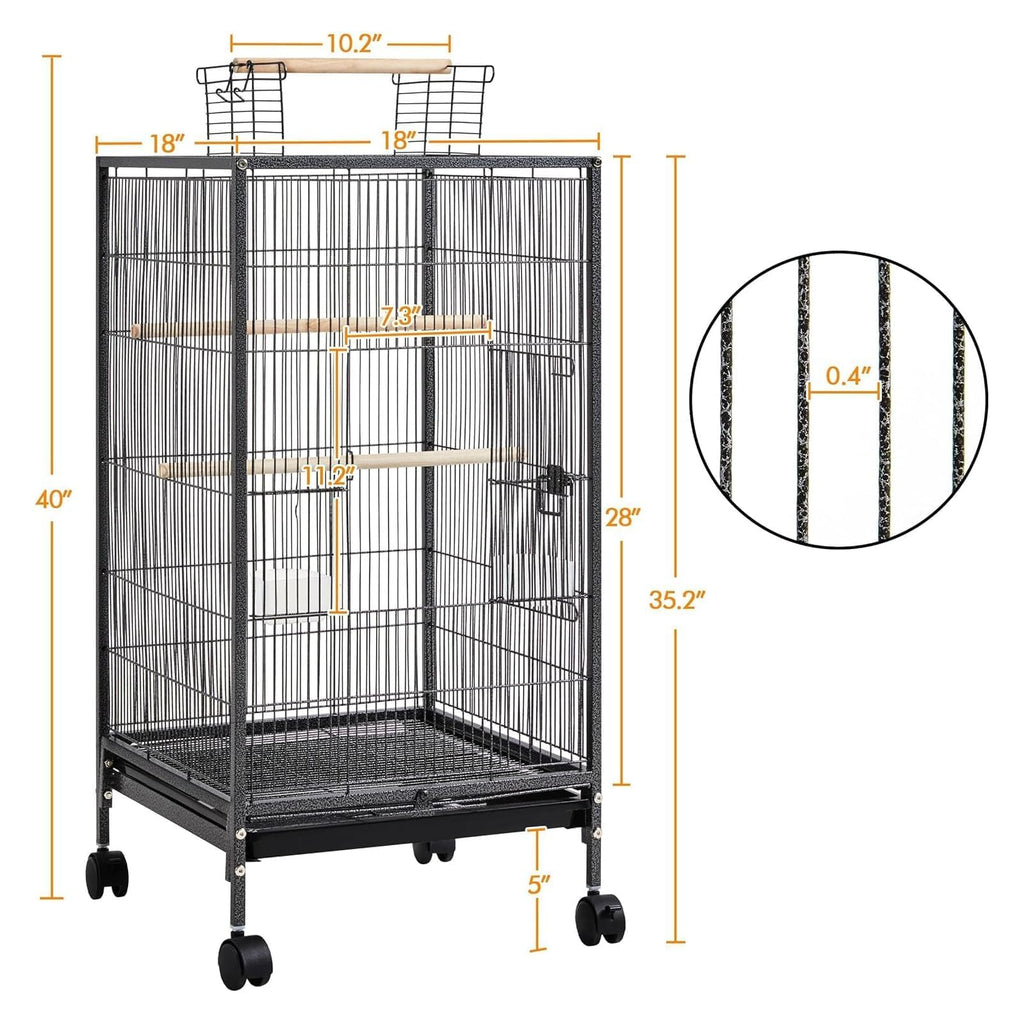 Garvee Small Bird Cage with Wheels, Parakeet Cage, Bird Carrier for Parakeets, Canaries, Lovebirds, Small Quaker, Cockatiels, Budgie, Green Cheek, 40in, Green