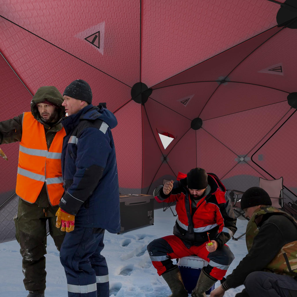 Garvee Ice Fishing Insulated Tent, Large Pop-Up Portable Hub-Style Ice Fishing Shelter, 5-7 Person Shelter 68 Square Feet of Fishable Area