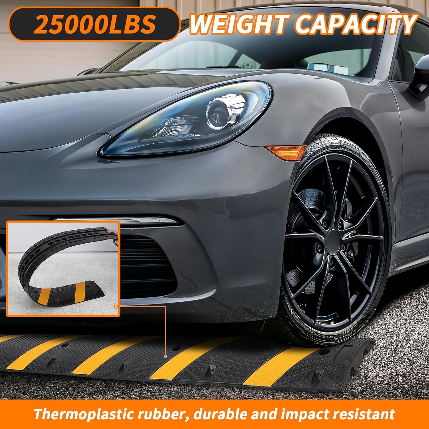 Garvee 2 Packs 3.3Ft Recycled Rubber Speed Bumps, Heavy-Duty Traffic Calming Hump with 25000 lbs Capacity, 2-Channel Modular Cable Protector Ramps for Asphalt, Concrete, Gravel Driveways, and Roads