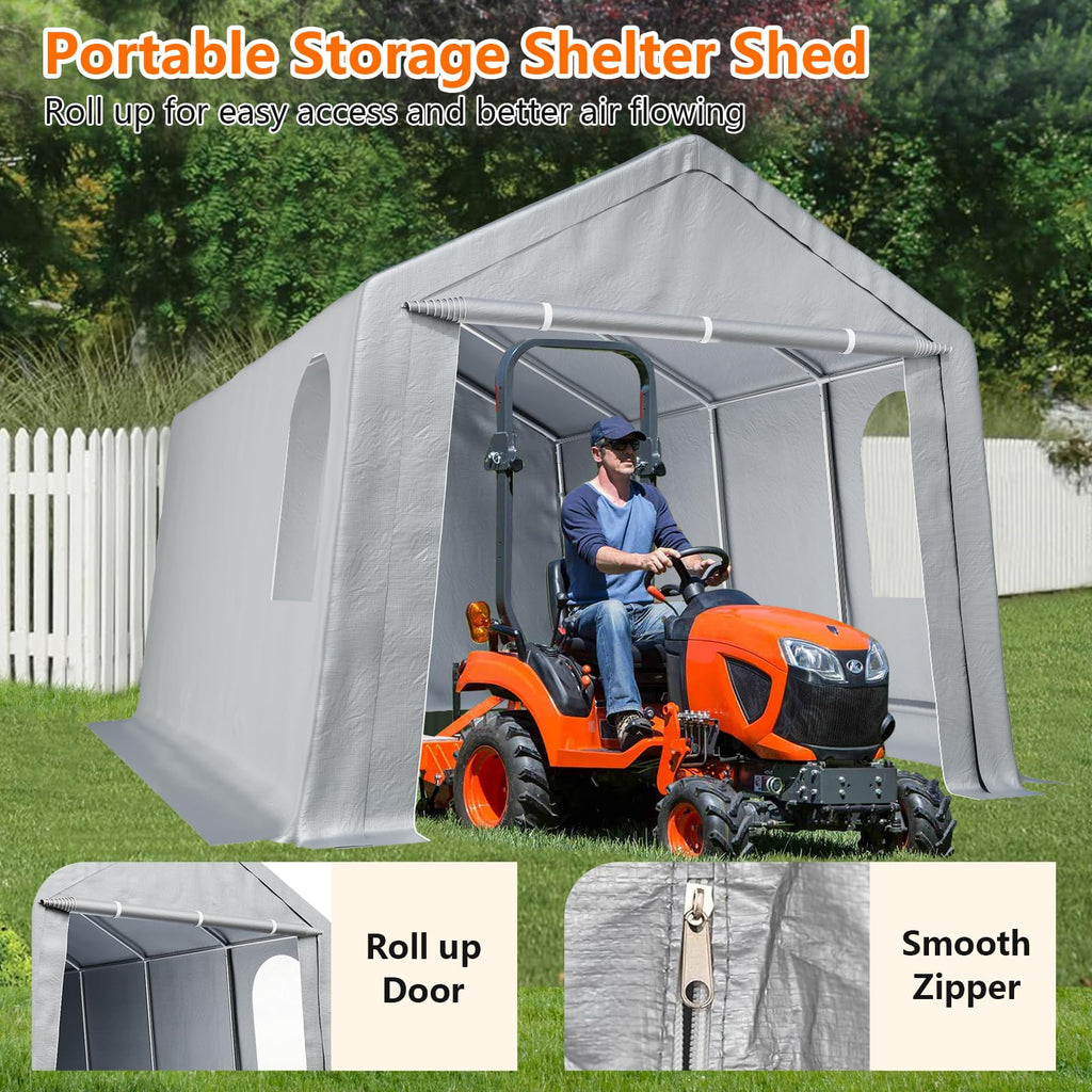 Garvee 10' X 20' Heavy Duty Carport - Powder-Coated Steel Frame, All-Weather Waterproof & UV-Resistant w/Roll-Up Doors for Cars/Boats, Grey