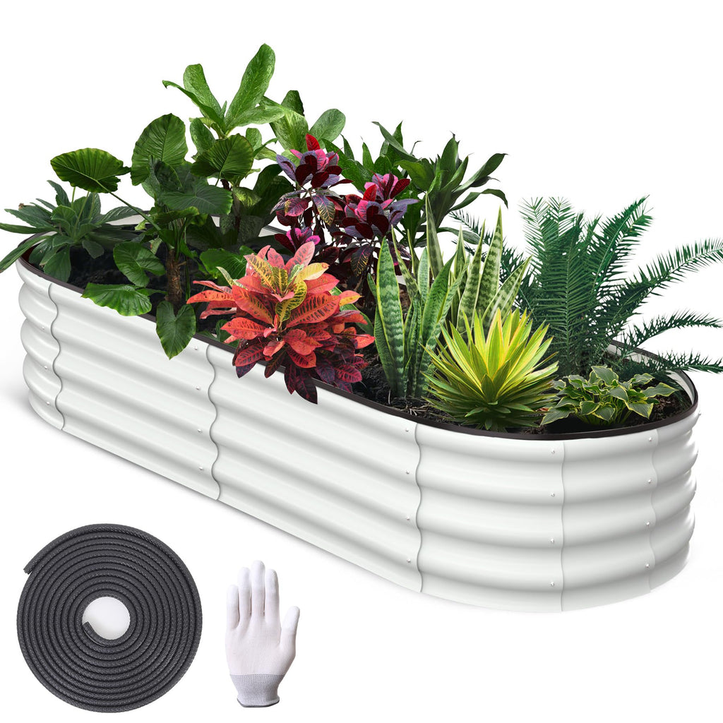 Garvee 2 Pcs 6' X 3' X 1' Oval Raised Garden Bed, Galvanized Raised Beds for Outdoor, Planter Raised Boxes with Open-Ended Base,Large Metal Raised Planter Beds for Vegetables,Flowers,Tool-Free Assembly, White