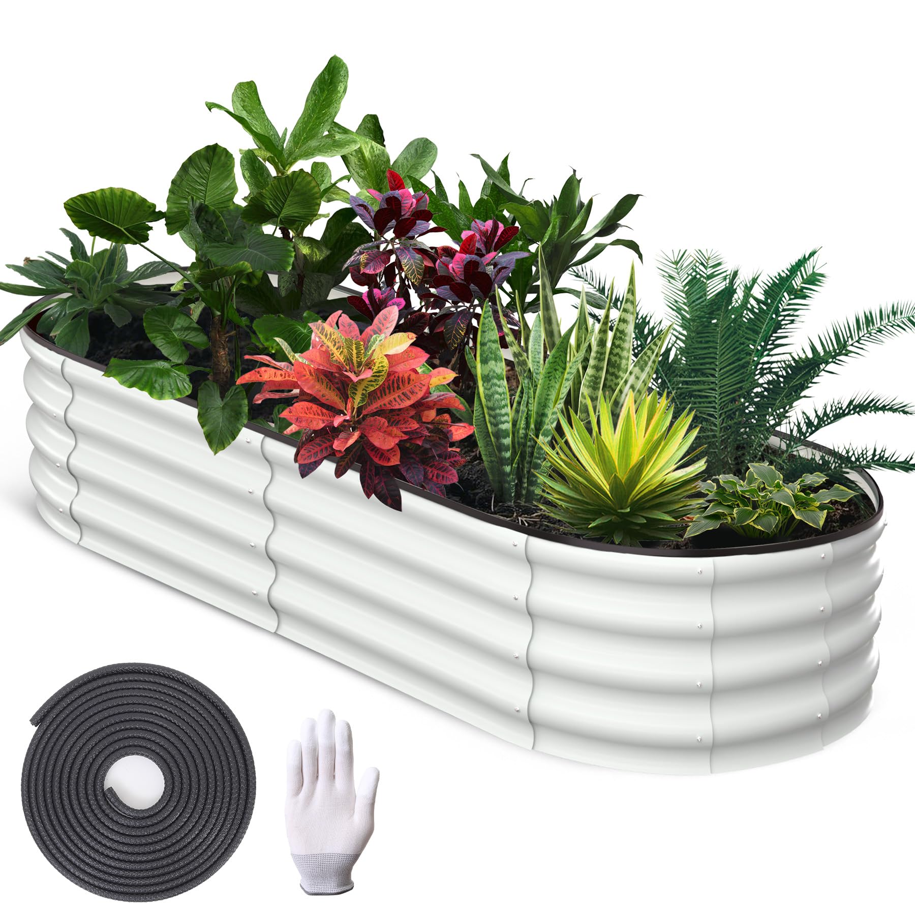 Garvee 2 Pcs 6' X 3' X 1' Oval Raised Garden Bed, Galvanized Raised Beds for Outdoor, Planter Raised Boxes with Open-Ended Base,Large Metal Raised Planter Beds for Vegetables,Flowers,Tool-Free Assembly, White