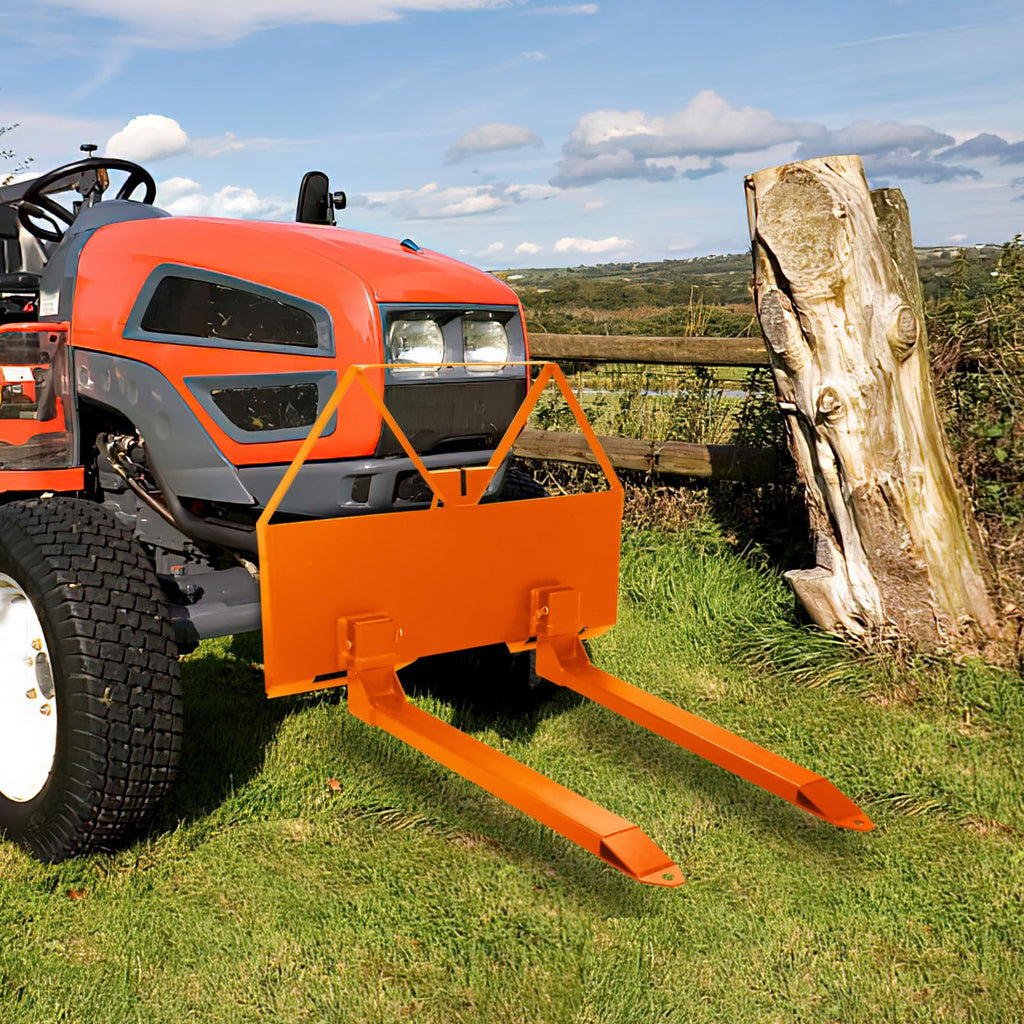 Garvee 46" Pin-On Pallet Forks Attachment With Quick Attach Mount, Universal Skid Steer Forks With Hitch Ball Hole for Tractors and Loaders, Orange