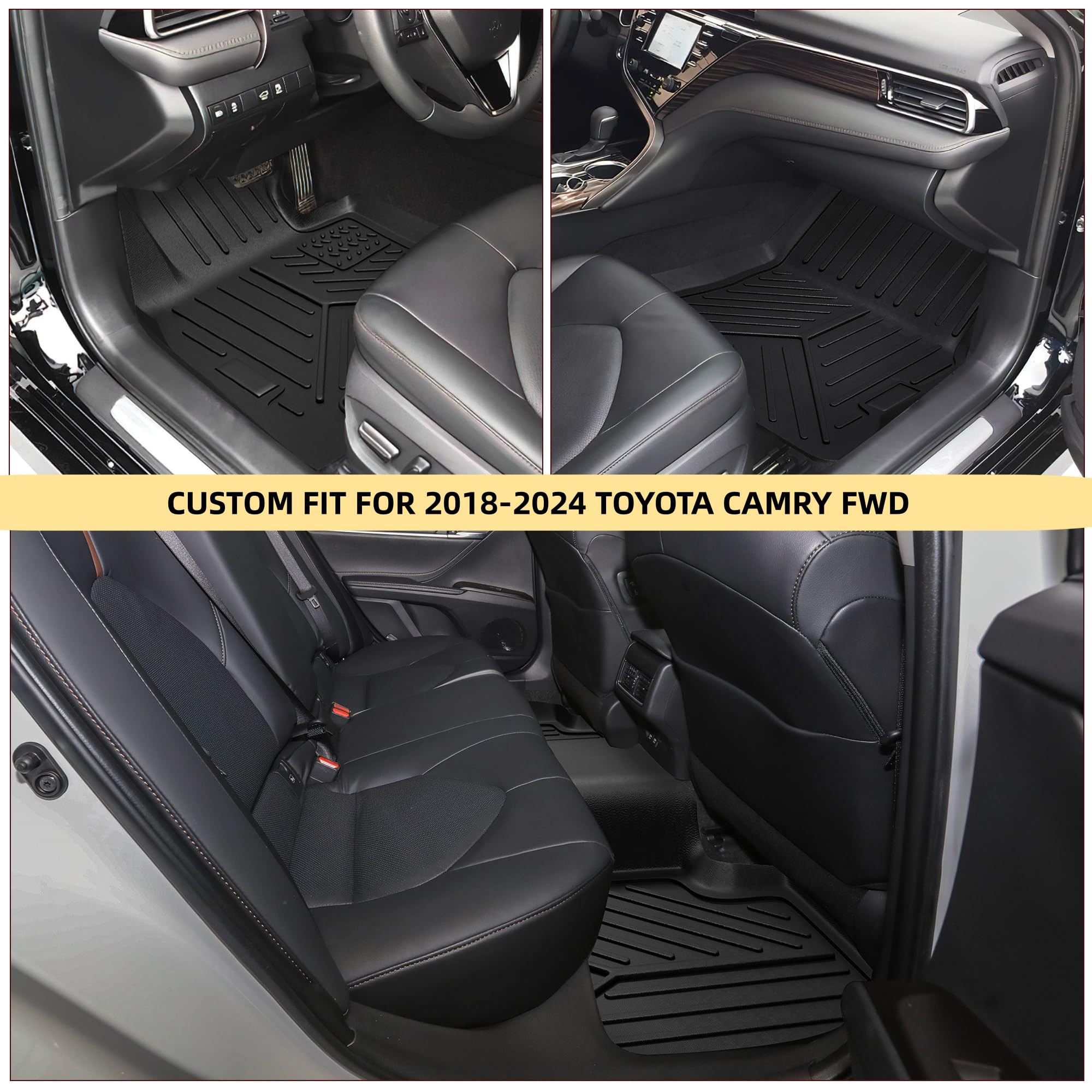 Garvee 2018-2024 Camry FWD TPE Mats, 1st & 2nd Row, All-Weather, Black