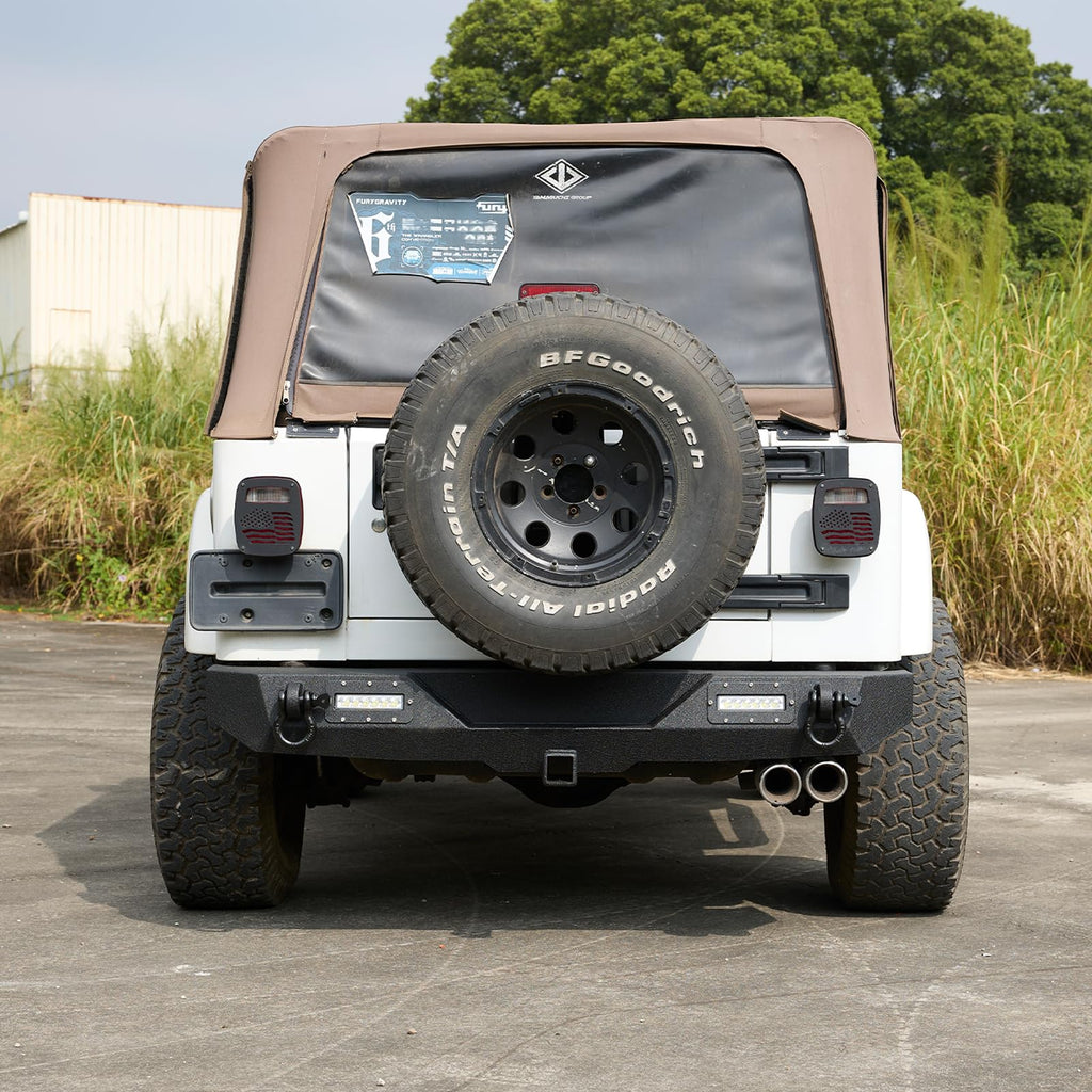 Garvee Rear Bumper Compatible with Wrangler TJ 1997-2006, Full Width Off-Road Rock Crawler Bumper, Heavy Duty Steel, Black, 2/4 Doors, LED Lights & D-Rings