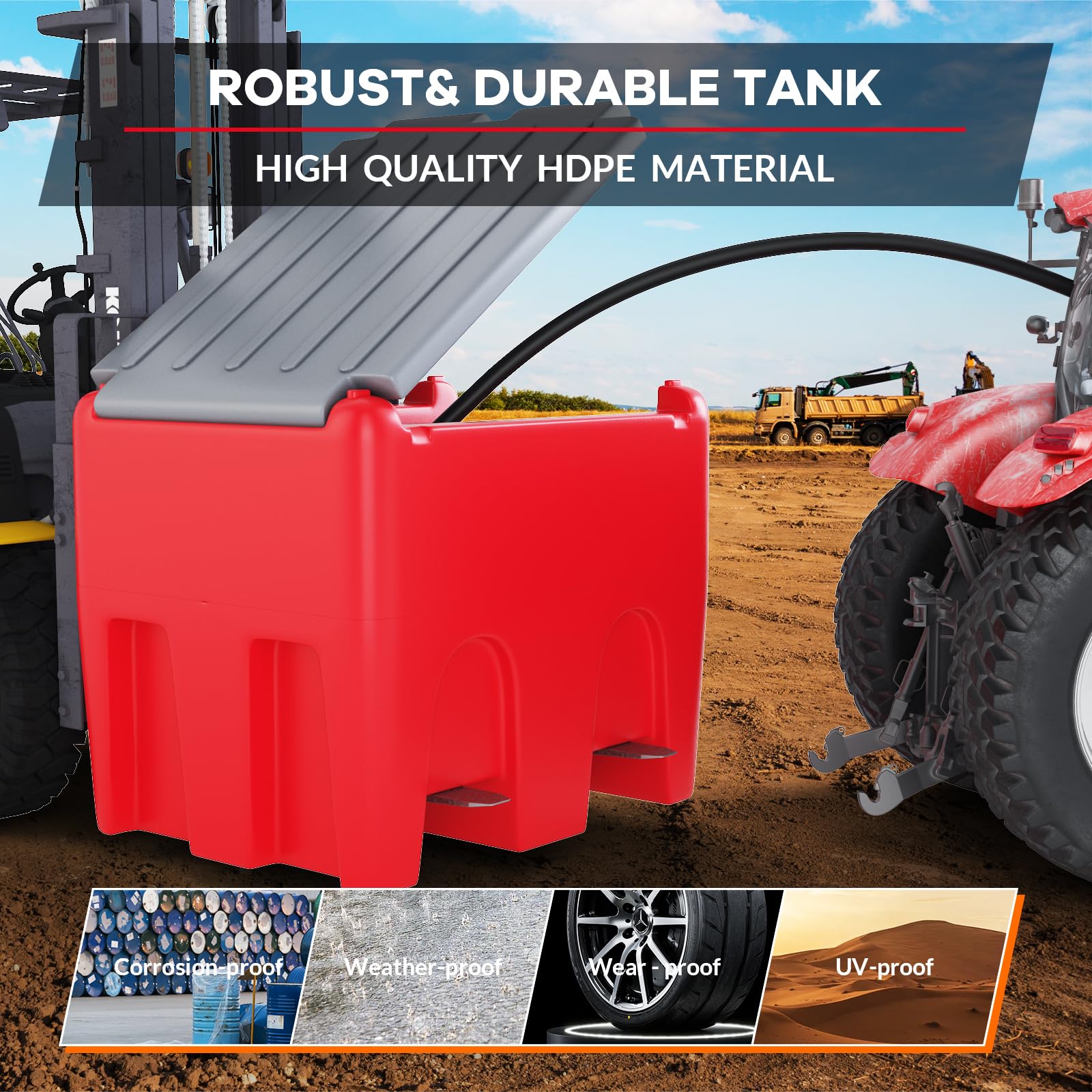 Garvee 58 Gallon Fuel Caddy Portable Gasoline Diesel Tank, 10ft Hose, Manual Siphon Pump 7.5 L/min Nozzle, Fuel Transfer Storage for Garage/Workshop, Red