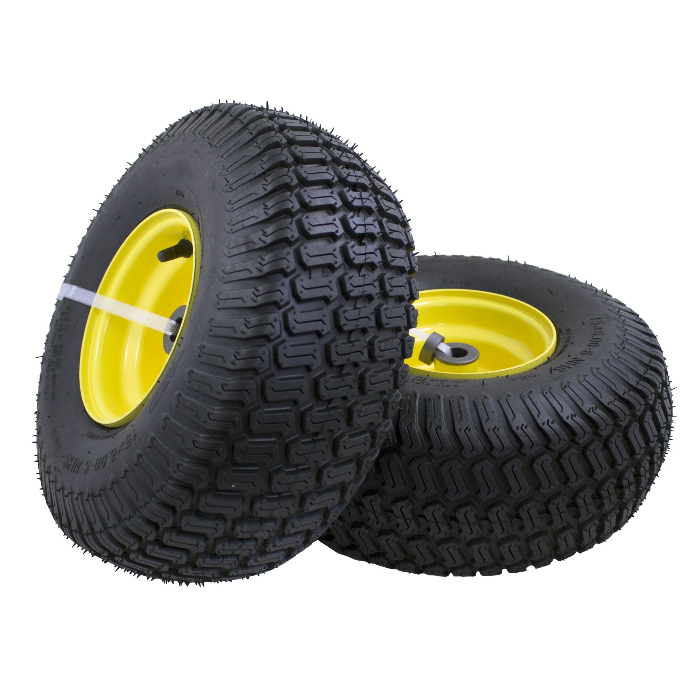 Garvee 16x6.50-8 Lawn Mower Tires with Rim (Fit Most John Deere), 3" Offset Hub, 3/4" Bearing, 16x6.5-8 Tractor Turf Tire, 4 Ply Tubeless, 615lbs Capacity, Set of 2 (Not Fit 130/X300R/X530/LA175)