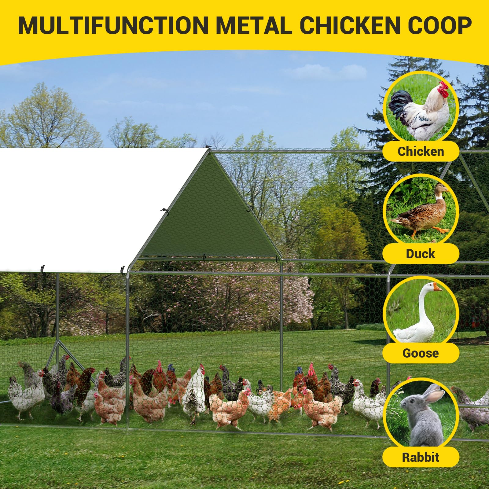 Garvee Large Metal Chicken Coop, Chicken Coop Run with Cover, Large Chicken Run with Double Door, Chicken Pen for Outdoor Farm Yard (19.7'L x 9.8'W x 6.6'H)