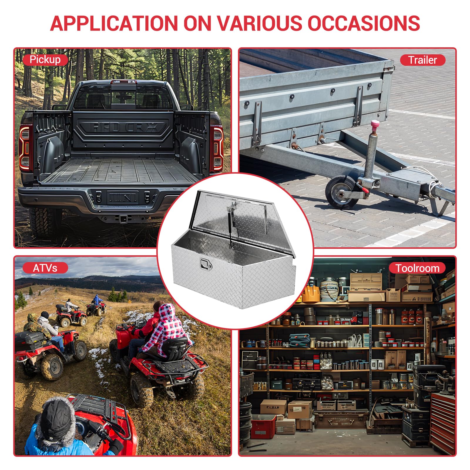 Garvee 39Inch Trailer Tongue Boxes,Heavy Duty Aluminum Trailer Tool Box With Lock and Keys,Diamond Plate Storage Box,Waterproof Trailer Box for Pick Up Truck Bed,RV Trailer