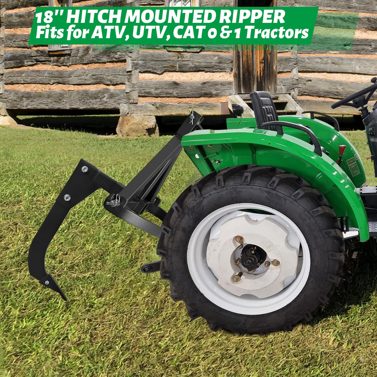 Garvee Hitch Mounted Ripper, 18'' Shank Middle Buster Plow for ATV/UTV Tractor with 2" Receiver, Hitch Lawn Ripper Easy One-Pin Mounting, Heavy Duty Trencher Subsoiler