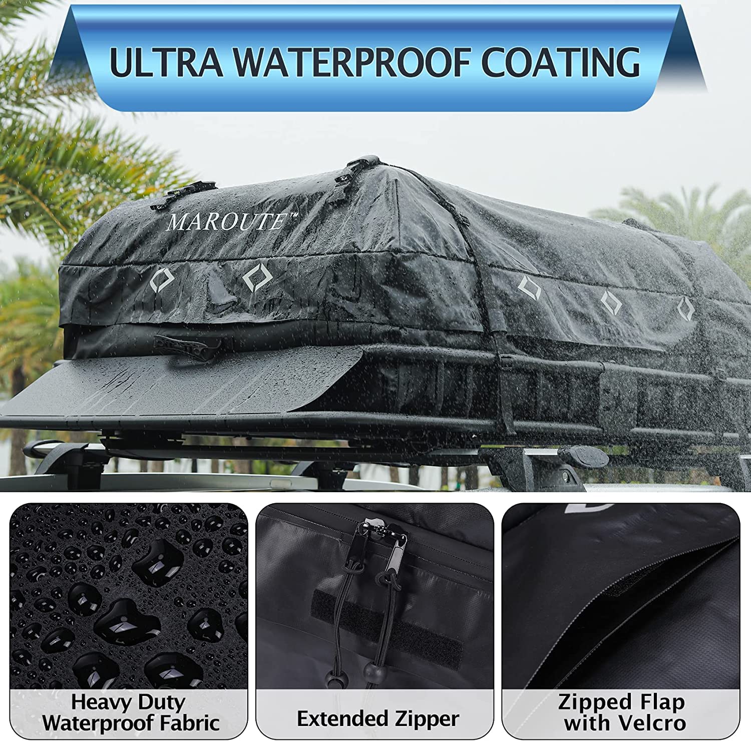 Garvee Rooftop Cargo Carrier Bag, 15 Cubic Feet Heavy Duty Waterproof Rooftop Car Bag,Fits for All Cars with/Without Rack,8 Door Hooks,Storage Bag - 15 Cubic Feet