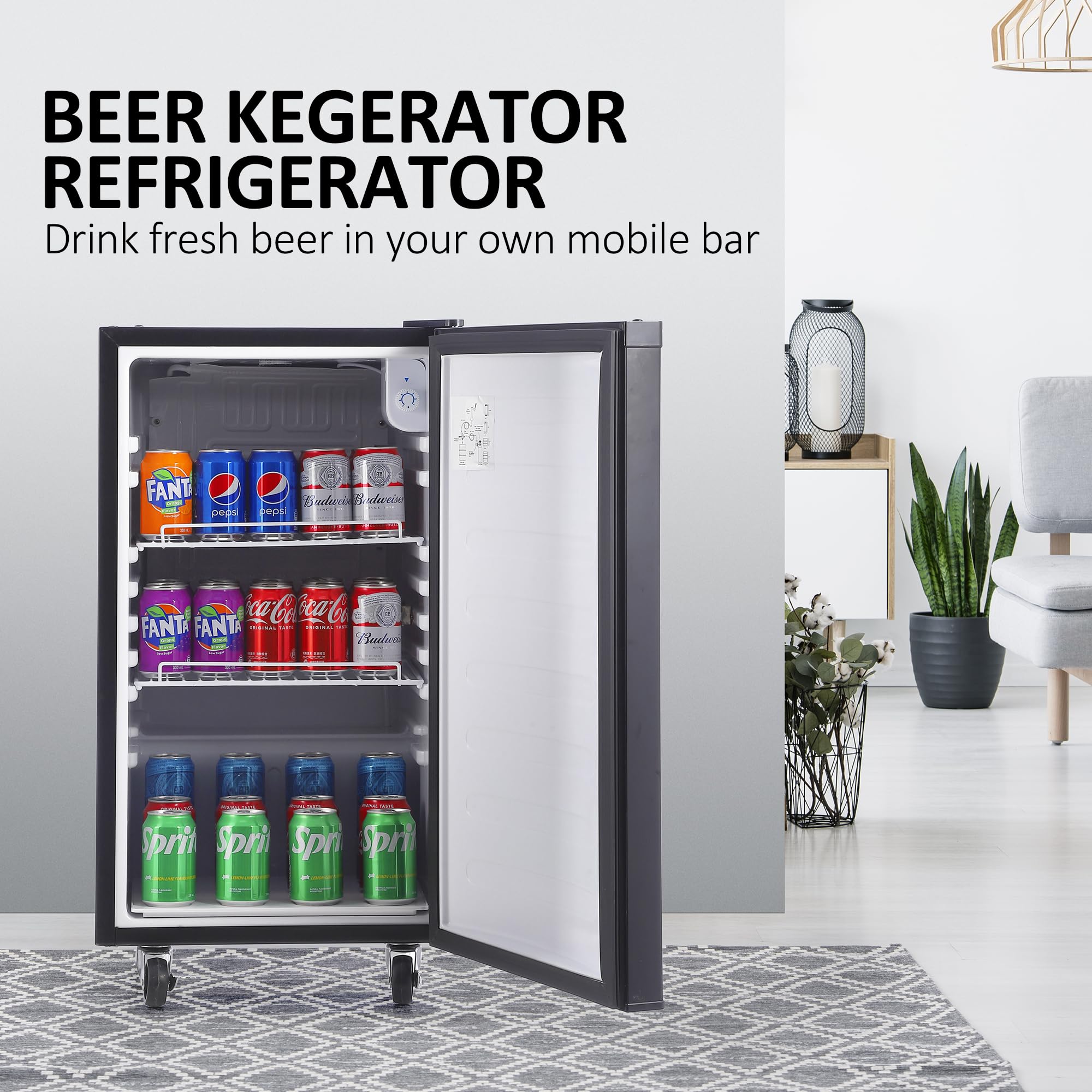 Garvee Kegerator and Keg Beer Cooler, Single Faucet Draft Beer Dispenser, Full Size Keg Refrigerator With Shelves, Stainless Steel, Drip Tray & Rail