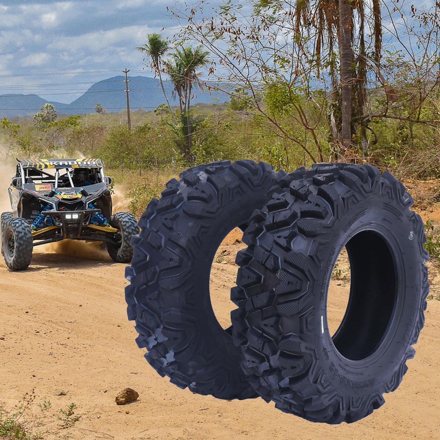 Garvee Set of 2 ATV Trail Tires 6PR Knobby Sport Tires, Tubeless - AT25x8-12-6PR TL APOLLO