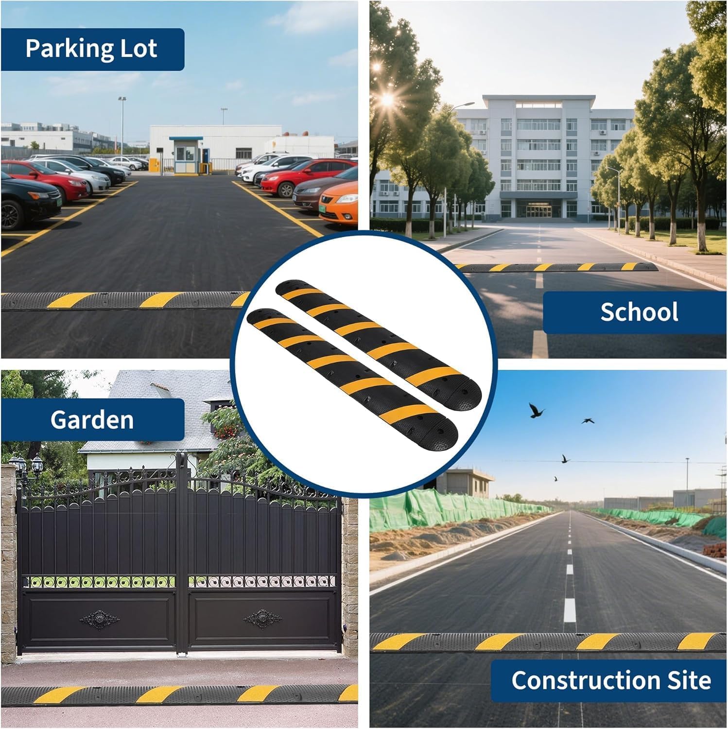 Garvee Rubber Speed Bump 6 Feet Heavy Duty 25000 Lbs Capacity Modular Driveway Asphalt Concrete Gravel Road Black Yellow