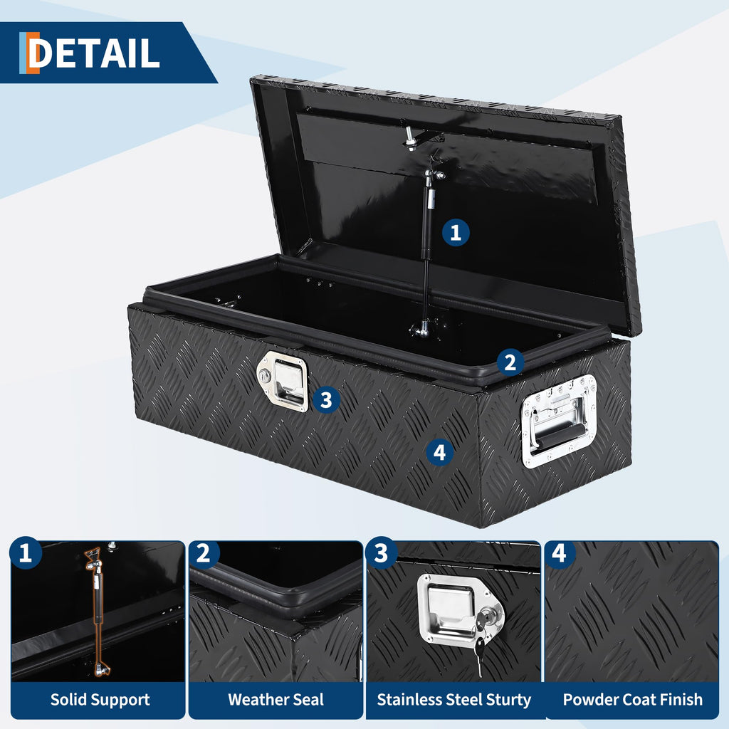 Garvee 30X13 Inch Truck Bed Tool Box, Heavy-Duty Aluminum Diamond Plate Storage Chest, Waterproof with Lock, for Trucks, Trailers, RVs, and Warehouses, Black