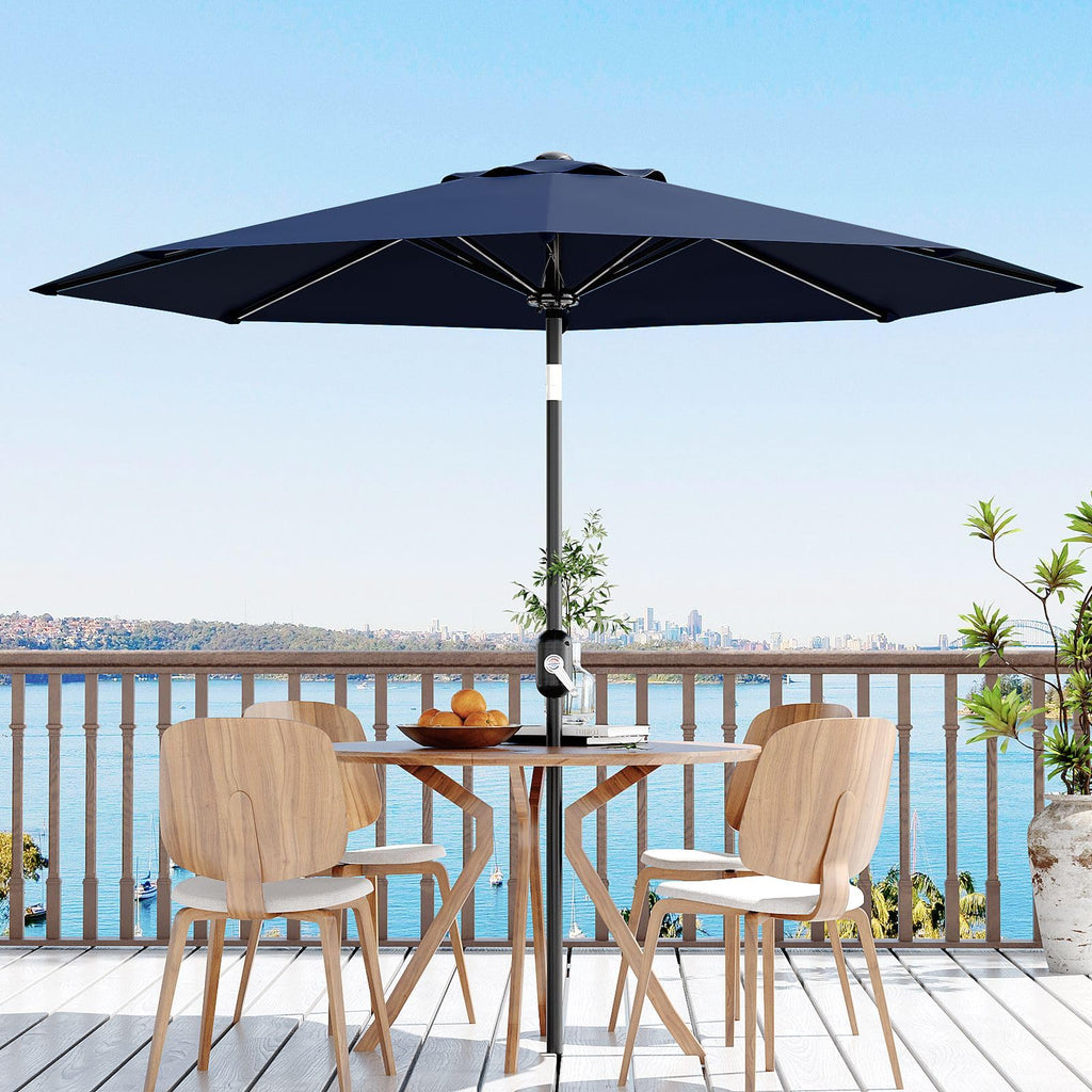 Garvee 9 ft Outdoor Patio Umbrella with 8 Sturdy Ribs, Crank Lift, Push-Button Tilt & UV-Resistant Waterproof Canopy for Pool, Deck, Yard & Garden, Navy Blue