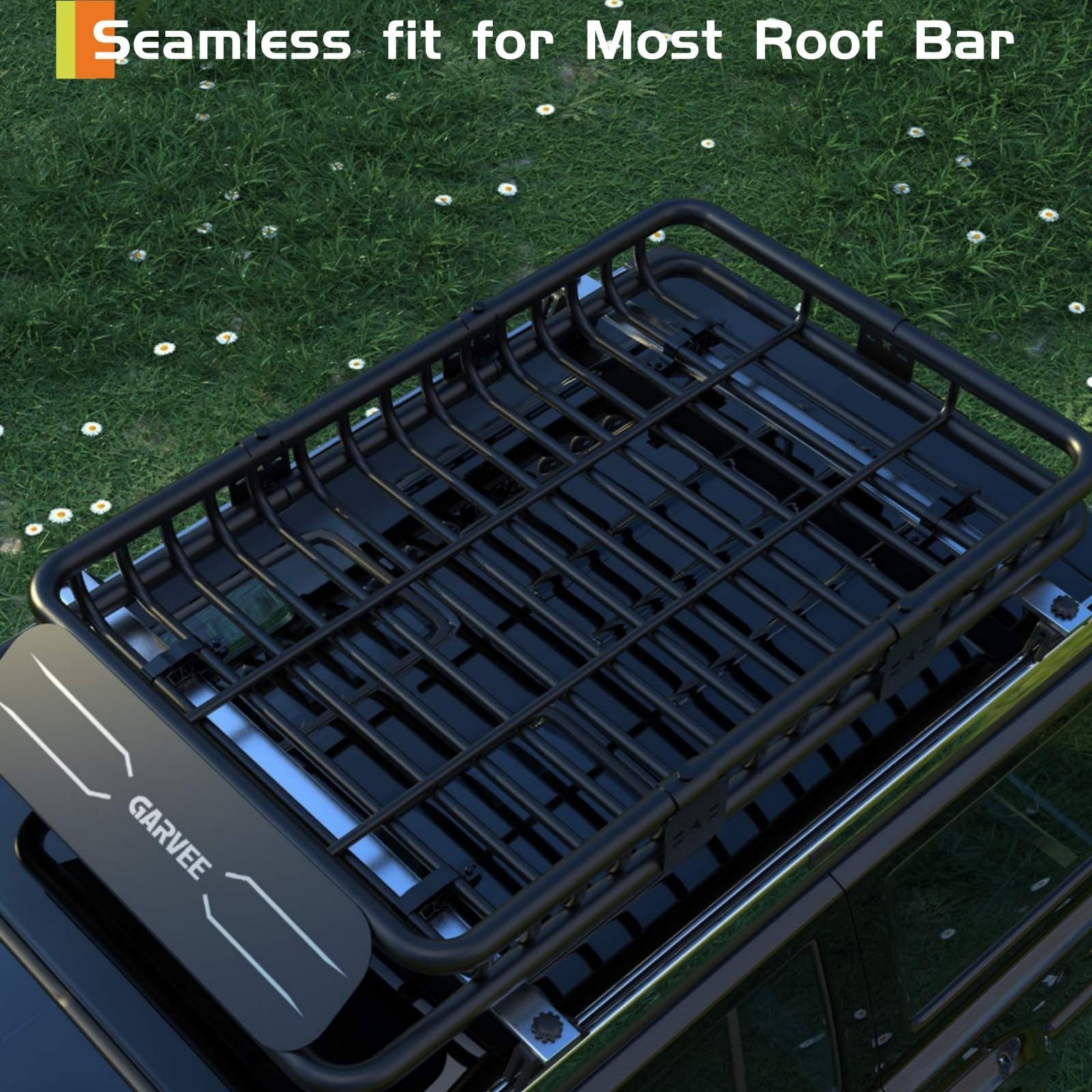 Garvee 64" x 50" x 6" Universal Roof Rack Basket, Heavy Duty Steel Cargo Carrier for SUVs, Trucks, Vehicles, Black