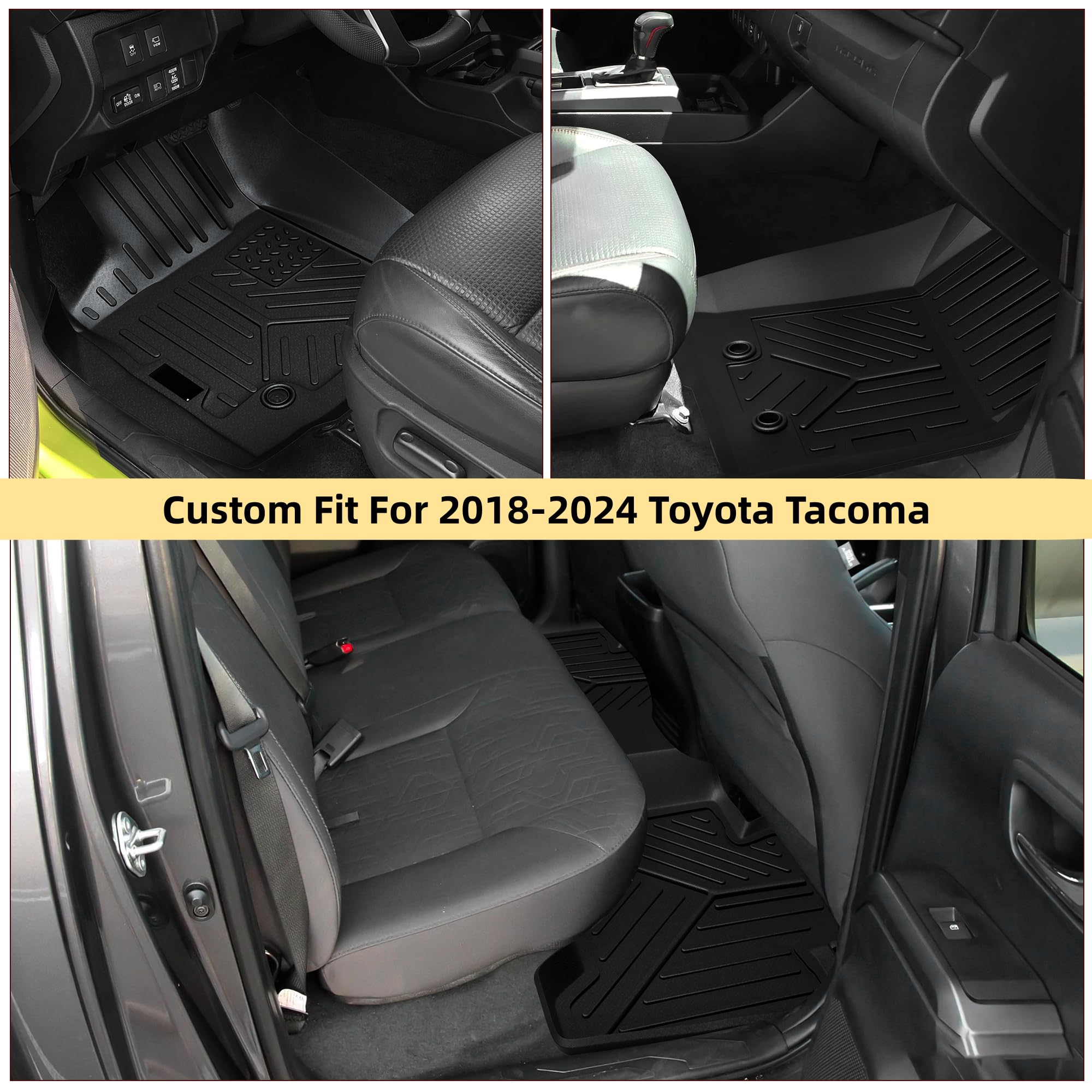 Garvee Custom Fit Floor Mats for Toyota Tacoma Double Cab 2018-2023,3 Pack TPE Floor Liners Compatible with 2018 2019 2020 2021 2022 2023 Toyota Tacoma