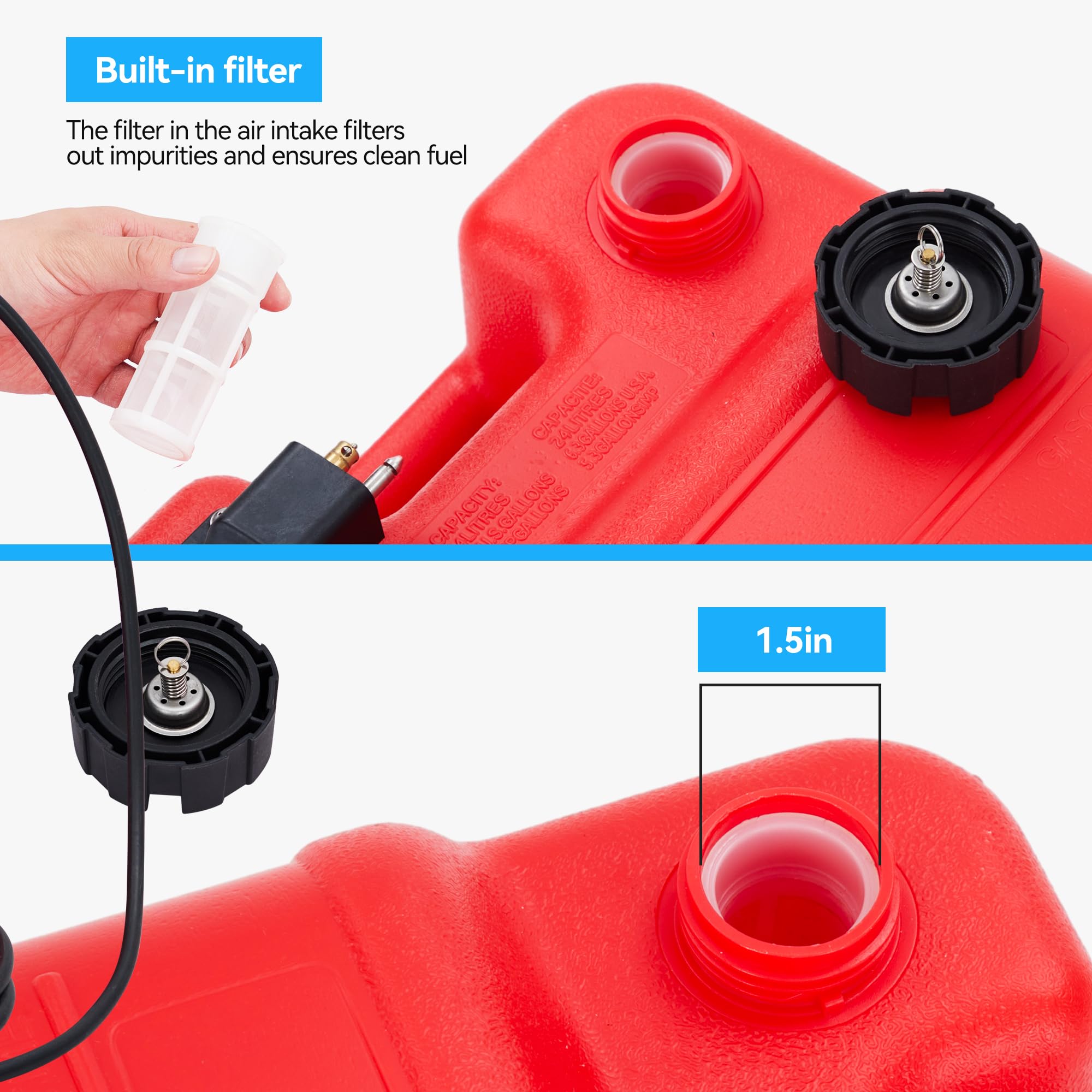 Garvee 6 Gallon Portable Marine Fuel Tank - Outboard Boat Gas Tank with Fuel Line and I-Shape Handle, Durable and Easy-to-Carry Fuel Storage Solution for Vessels and Marine Use, Red