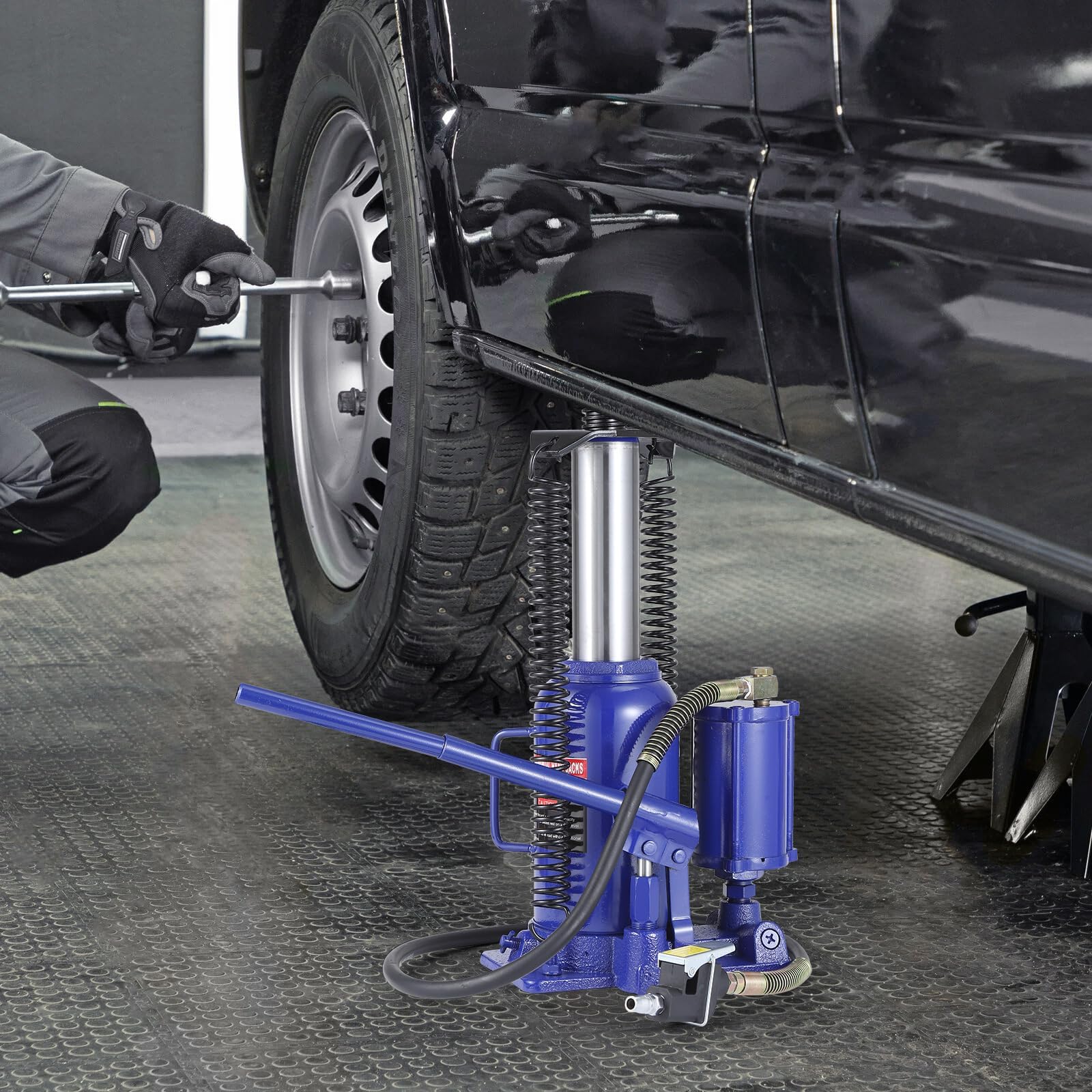Garvee Heavy-Duty 22 Ton Pneumatic & Hydraulic Air Bottle Jack, Quick Lift with Manual Hand Pump, 10.24"-20.08" Lifting Range for Cars, Trucks, SUVs, RVs, and Trailers, with In-Line Cylinder Design