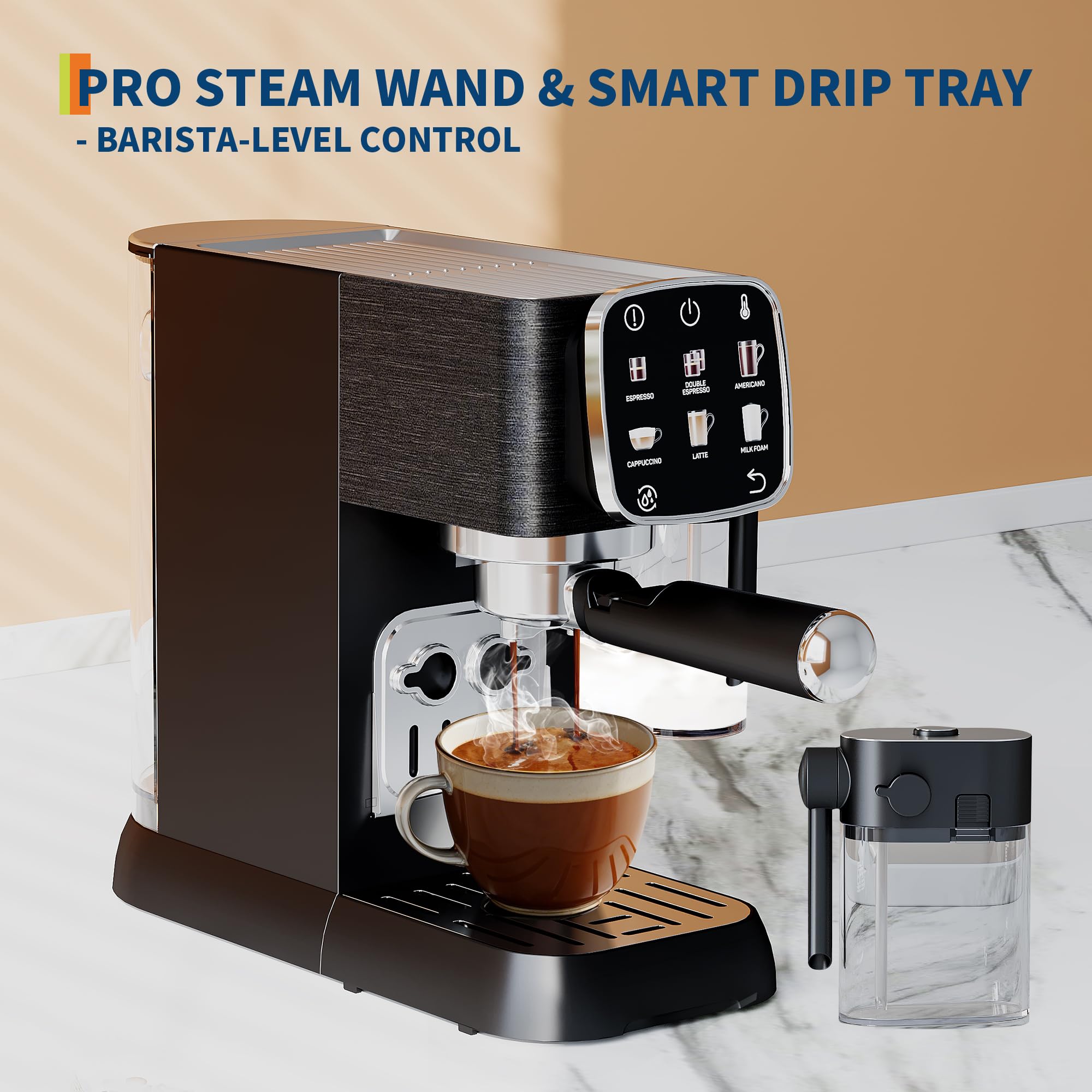Garvee 20Bar Fully Automatic Espresso Machine with Auto Milk Frother, Touchscreen Control, Stainless Steel, Professional Coffee Maker