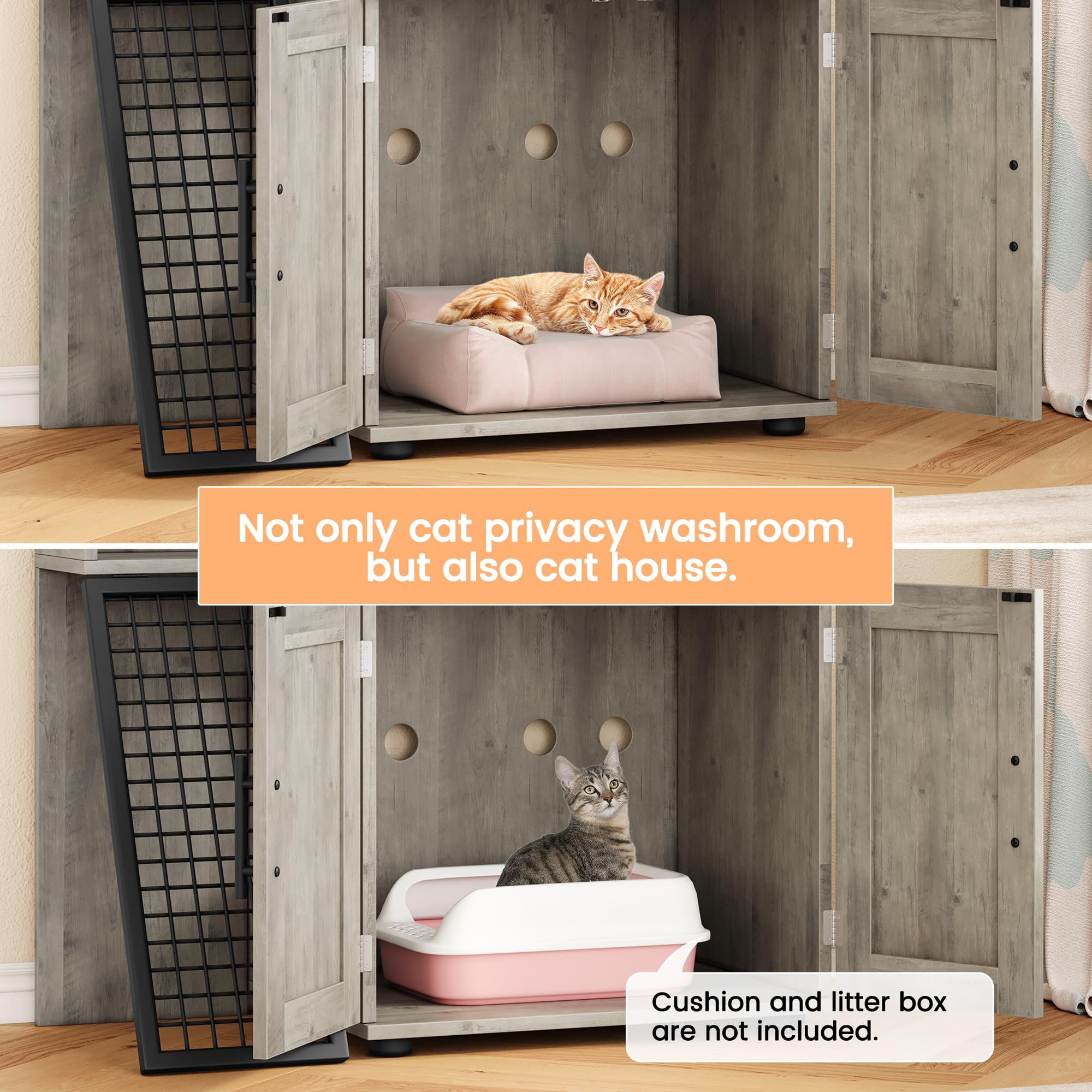 Garvee Modern Villa Cat Litter Box Enclosure with Platform, Double Layer, MDF Panel, Ladder, Hidden Washroom, 33.5"L x 17.9"W x 41.9"H, Light Grey, Indoor Use