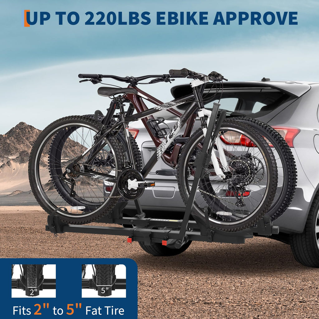 Garvee Hitch Mount Bike Rack for Ebikes - 2 Bike E-Bike Rack with Tilt & Fold, 200lbs Capacity, Fits 2" Receiver & Up to 5" Fat Tires for Cars, SUVs, Trucks, RVs