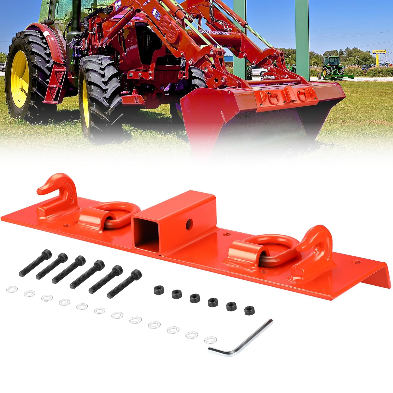 Garvee Tractor Bucket Grab Hooks Heavy Duty Bolt On 2" Receiver Compatible Compact Tractor 1025R 2320 2520 2720 2025R 2032R 2038R 3032E 4100Z Orange