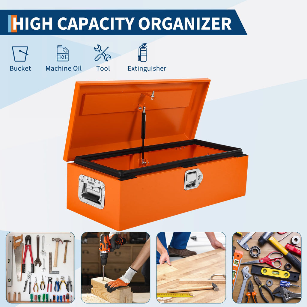 Garvee 48-Inch Steel Truck Bed Tool Box - Diamond Plate Design with Side Handles and Locking Keys, Compact and Durable Storage, Orange