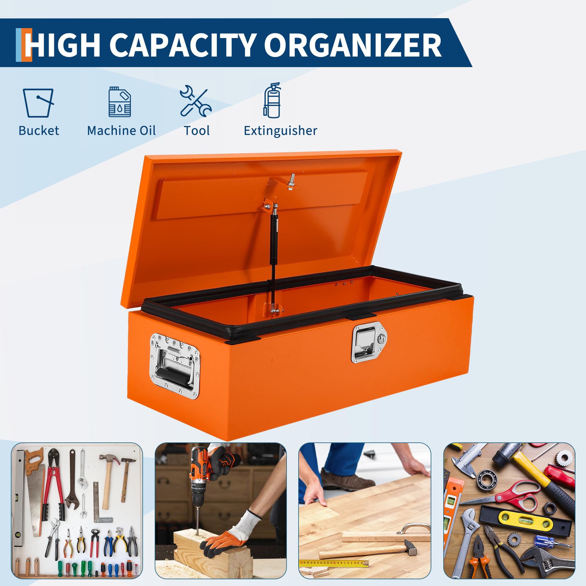 Garvee 20 Inch Steel Truck Bed Tool Box - Diamond Plate Design with Side Handles and Locking Keys, Compact and Durable Storage for Pickup Trucks, RVs, and Trailers, Orange