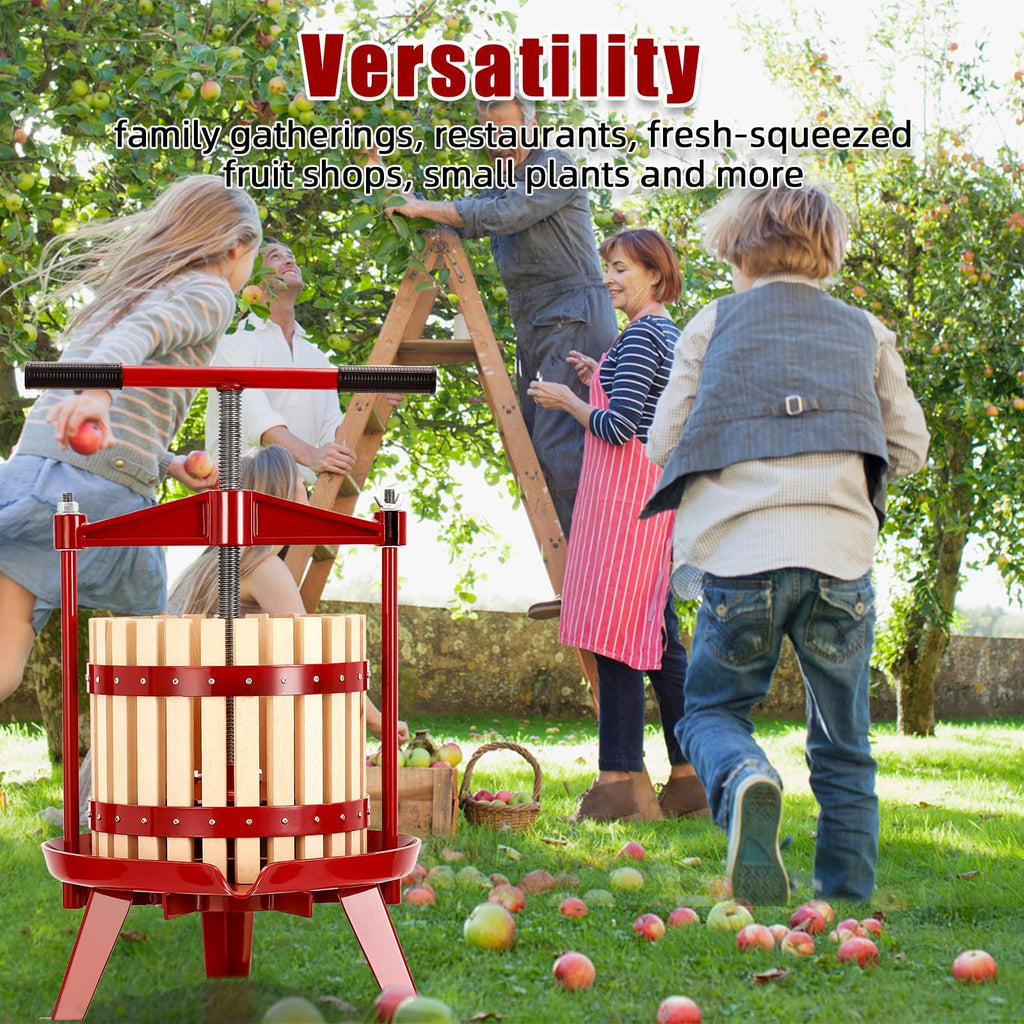 Garvee Fruit Wine Press 3.17 Gal, Wood Steel Fruit and Wine Press with 1 Pack Filter Bag, Traditional Juicer Manual T-Handle Fruit Press, Triangular Structure, Juicer Grinder Making Press for Outdoor Kitchen