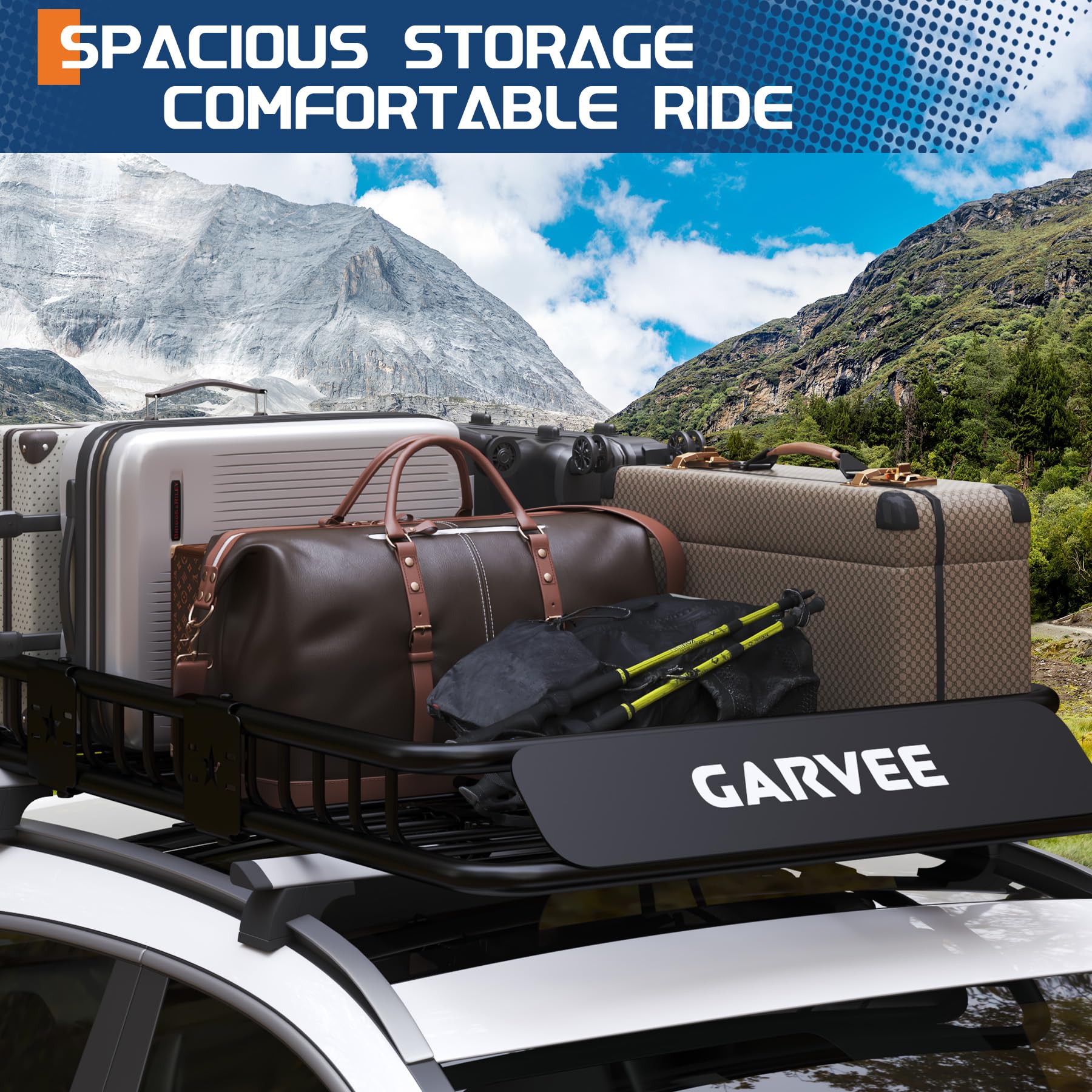 Garvee 46"x36"x4.5" Universal Roof Rack Basket, Heavy Duty Luggage Carrier for SUVs and Trucks, Black, 200 LBS Capacity