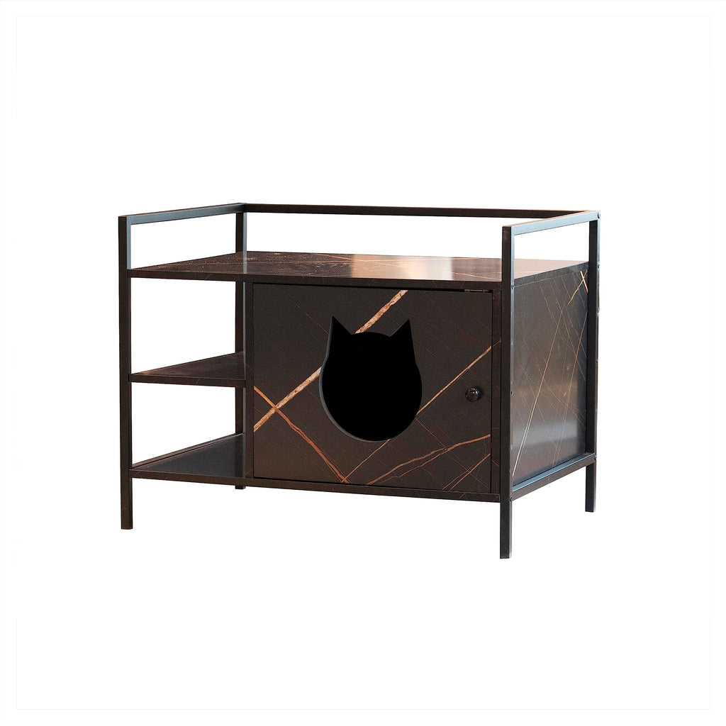 Garvee Pet Crate Cat Washroom Hidden Cat Litter Box Enclosure Furniture Nightstand with Cat Scratch Pad for Pet Home Decoration Indoor Litter Box Brown Kitten