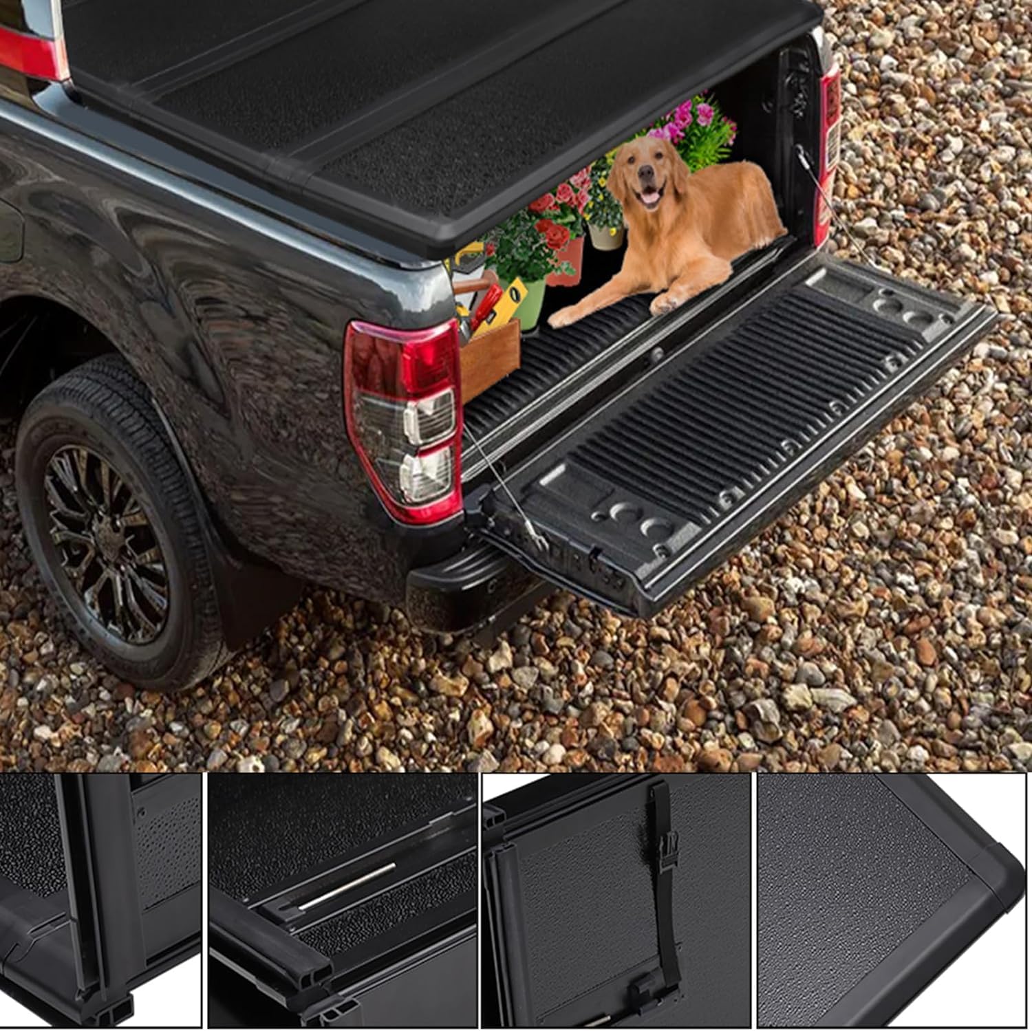 Garvee Hard Folding Truck Bed Tonneau Cover , Tri-Fold Truck Tonneau Cover Compatible with 2005-2025 Nissan Frontier King Cab 1.5 Cab 6.1ft Bed, Black