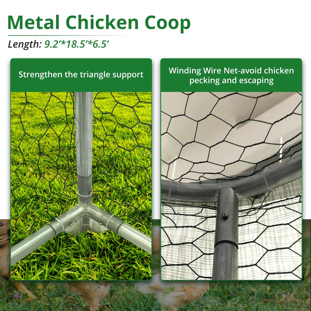 Garvee Large Walk-In Metal 18.5 x 9.2 x 6.5 FT Chicken Coop, Galvanized Wire Hen Cage - 3 Rooms