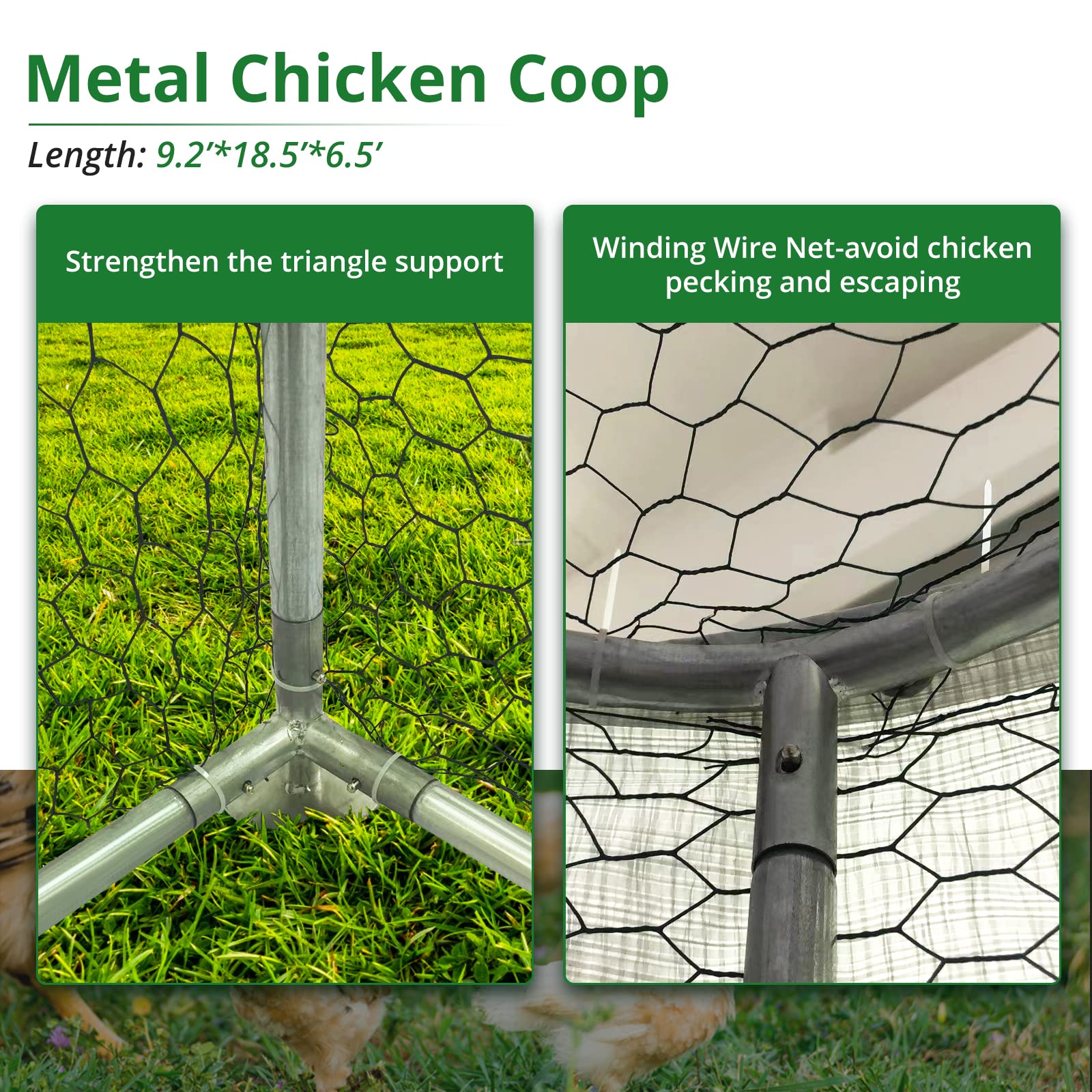 Garvee Large Walk-In Metal 18.5 x 9.2 x 6.5 FT Chicken Coop, Galvanized Wire Hen Cage - 3 Rooms
