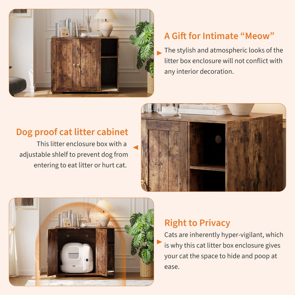 Garvee Cat Litter Enclosure With Scratch Pad For Litter Robot 3/4, Large Space, Dog-Proof, Power Outlet, Pet-Safe, Easy Assembly