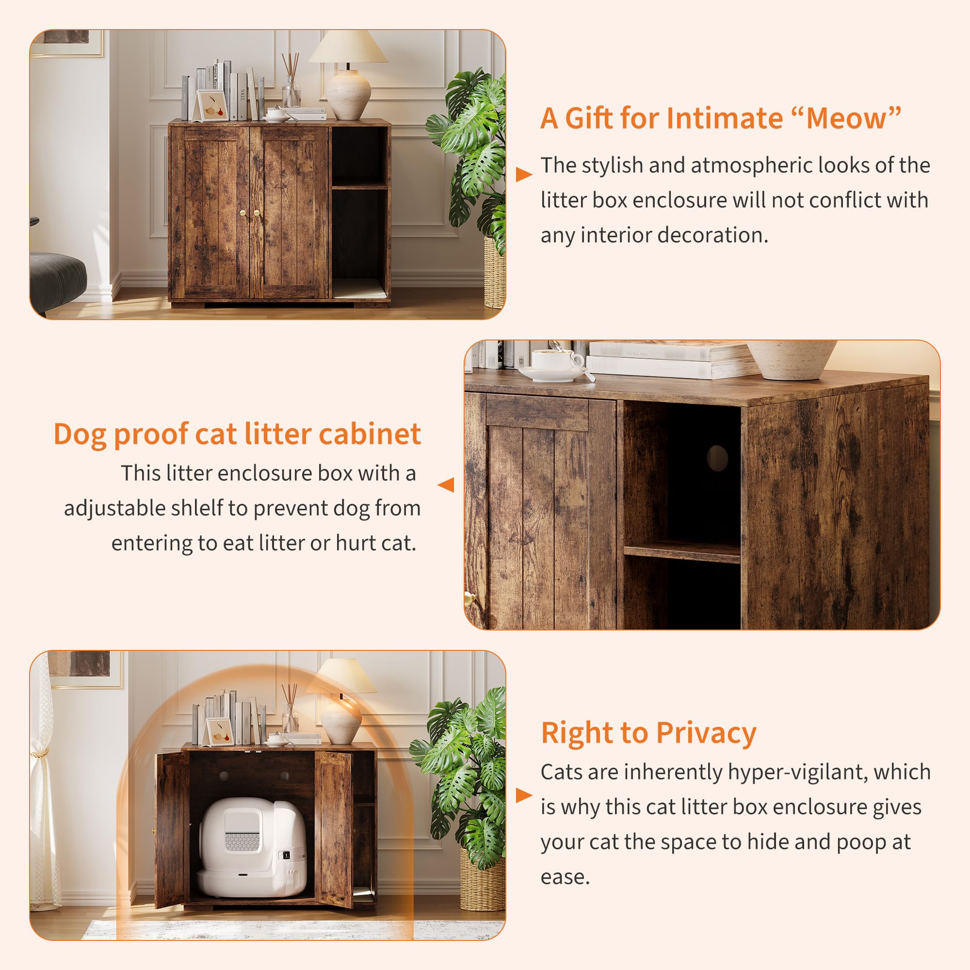 Garvee Cat Litter Enclosure With Scratch Pad For Litter Robot 3/4, Large Space, Dog-Proof, Power Outlet, Pet-Safe, Easy Assembly