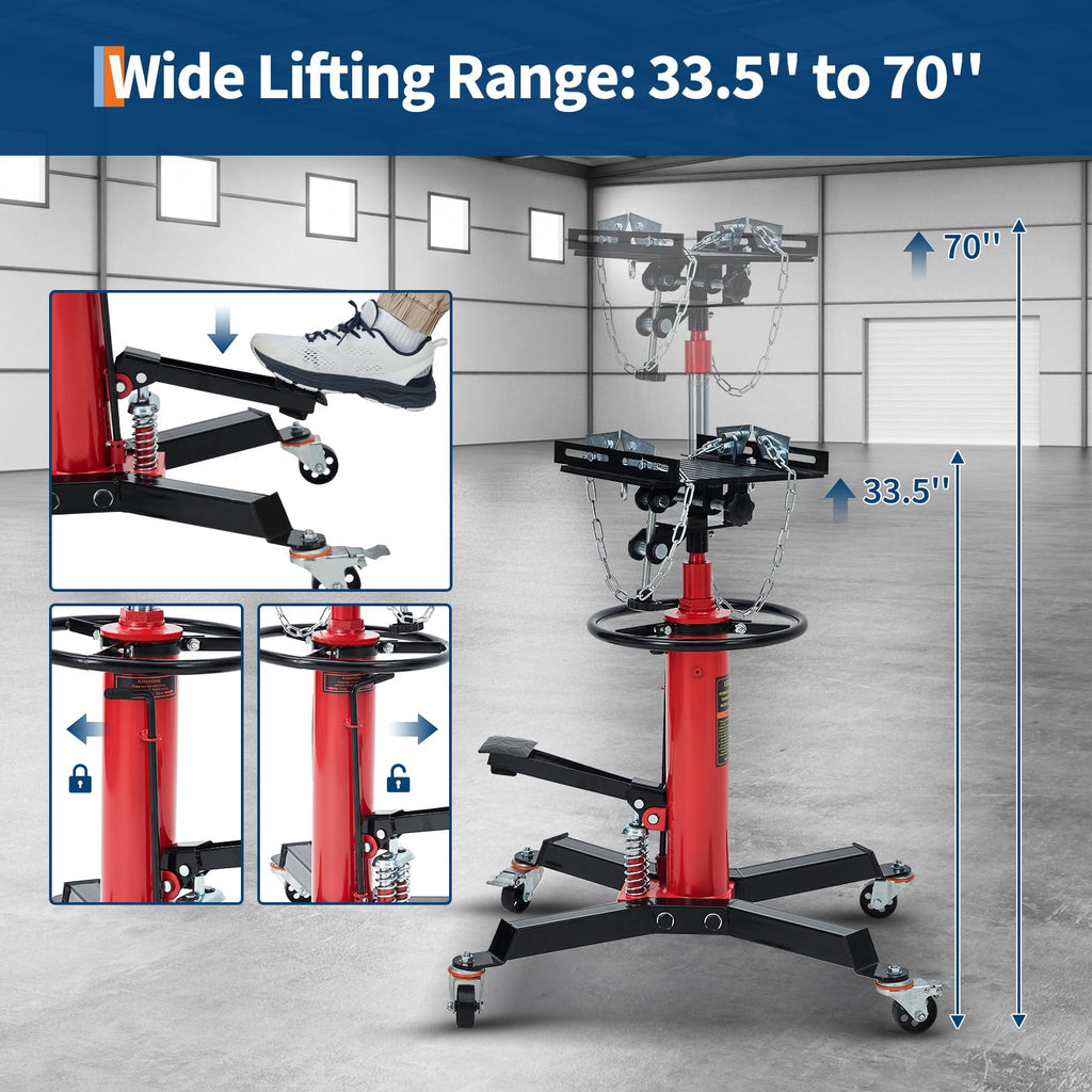 Garvee Hydraulic Transmission Jack, 1,322 LB Capacity, High Lift with Dual Plungers, 360° Rotation, 30° Tilting Saddle, for Home Garage & Auto Shop, Red