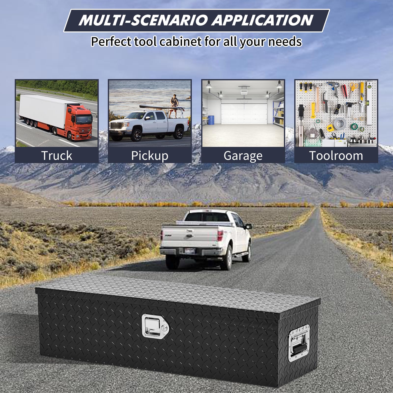 Garvee 39 Inch Truck Tool Box, Truck Bed Tool Box with Sliding Shelf, Diamond Plate ToolBox with Side Handle,Lock and 2 Keys, Tool Storage Box for Truck, Trailer, Pickup, Black